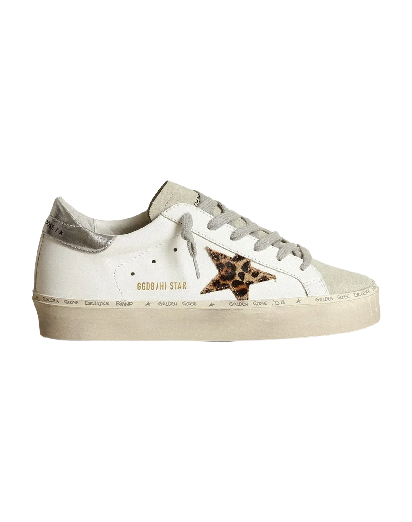 Women | Hi Star with Star Leopard Print Pony Skin & Heel | White x Ice x Beige Brown Leo x Silver (V1)