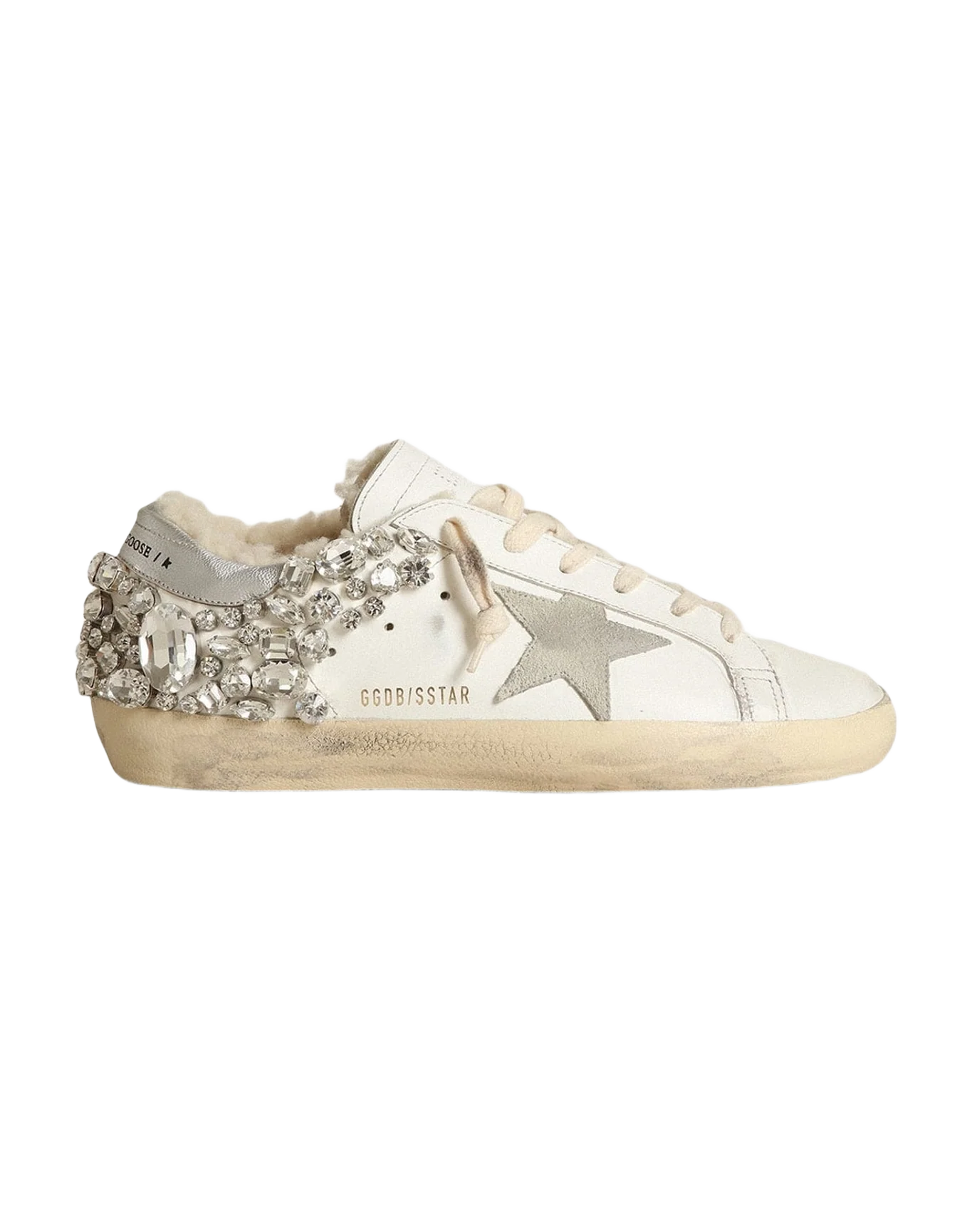 Women | Leather Super-Star with Stone Decoration & Shearling Lining | White x Ice x Silver (V2) - Image 2
