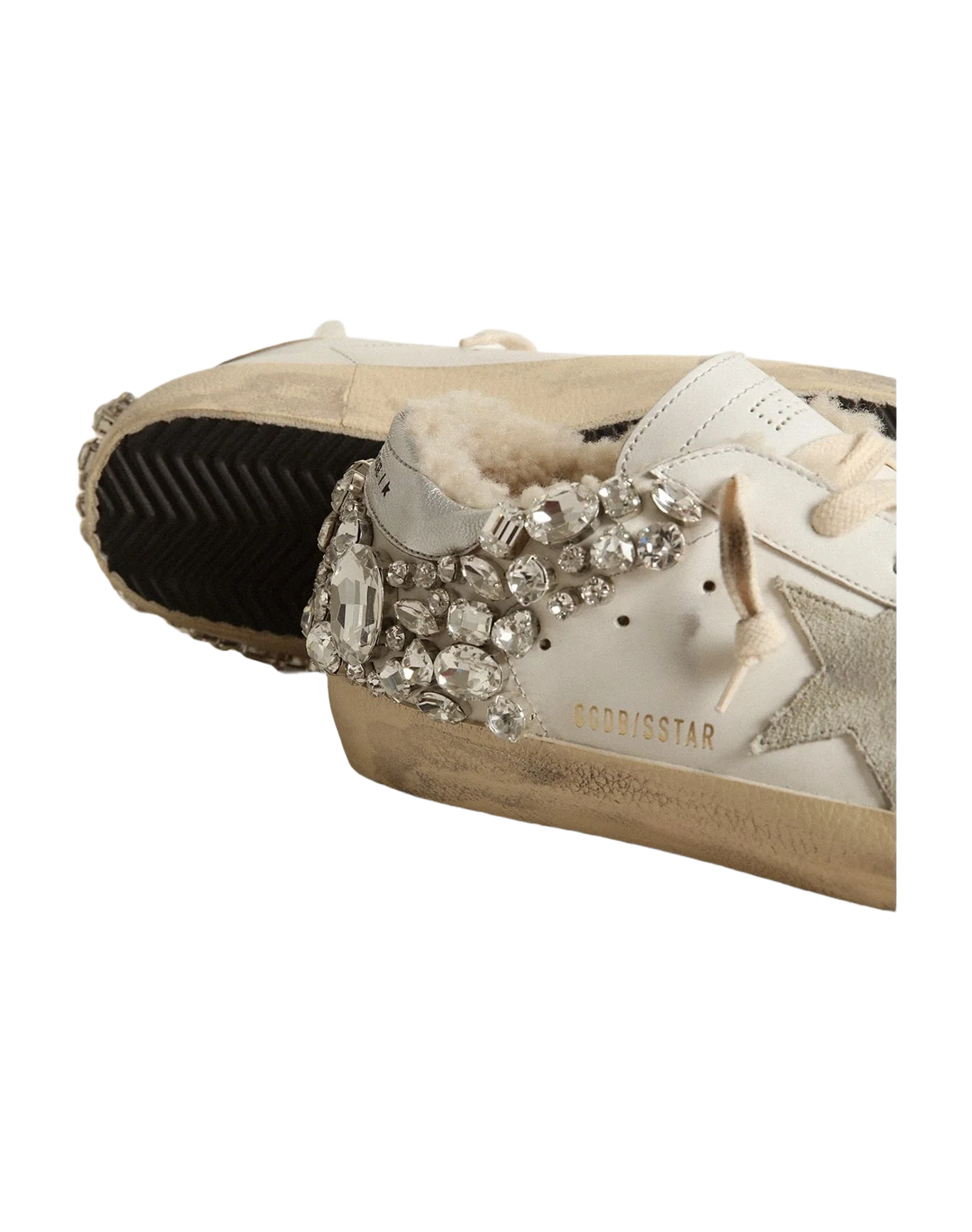 Women | Leather Super-Star with Stone Decoration & Shearling Lining | White x Ice x Silver (V2) - Image 5
