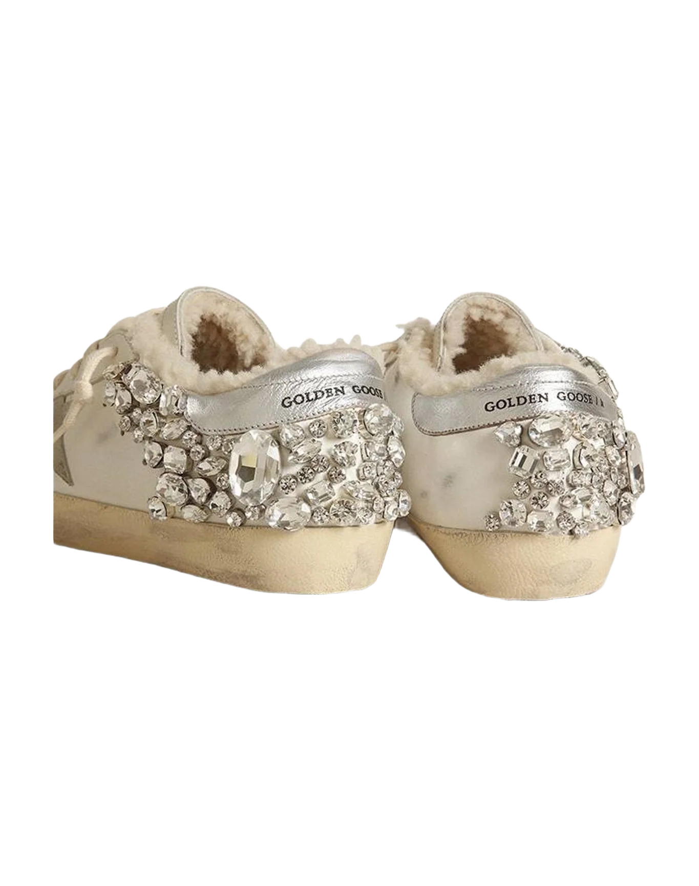 Women | Leather Super-Star with Stone Decoration & Shearling Lining | White x Ice x Silver (V2) - Image 7