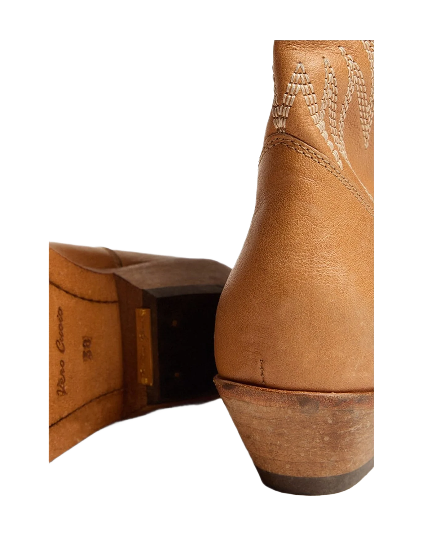 Women | Low Boots Tobacco Colored Leather with Inlay Star | Tan (V2)