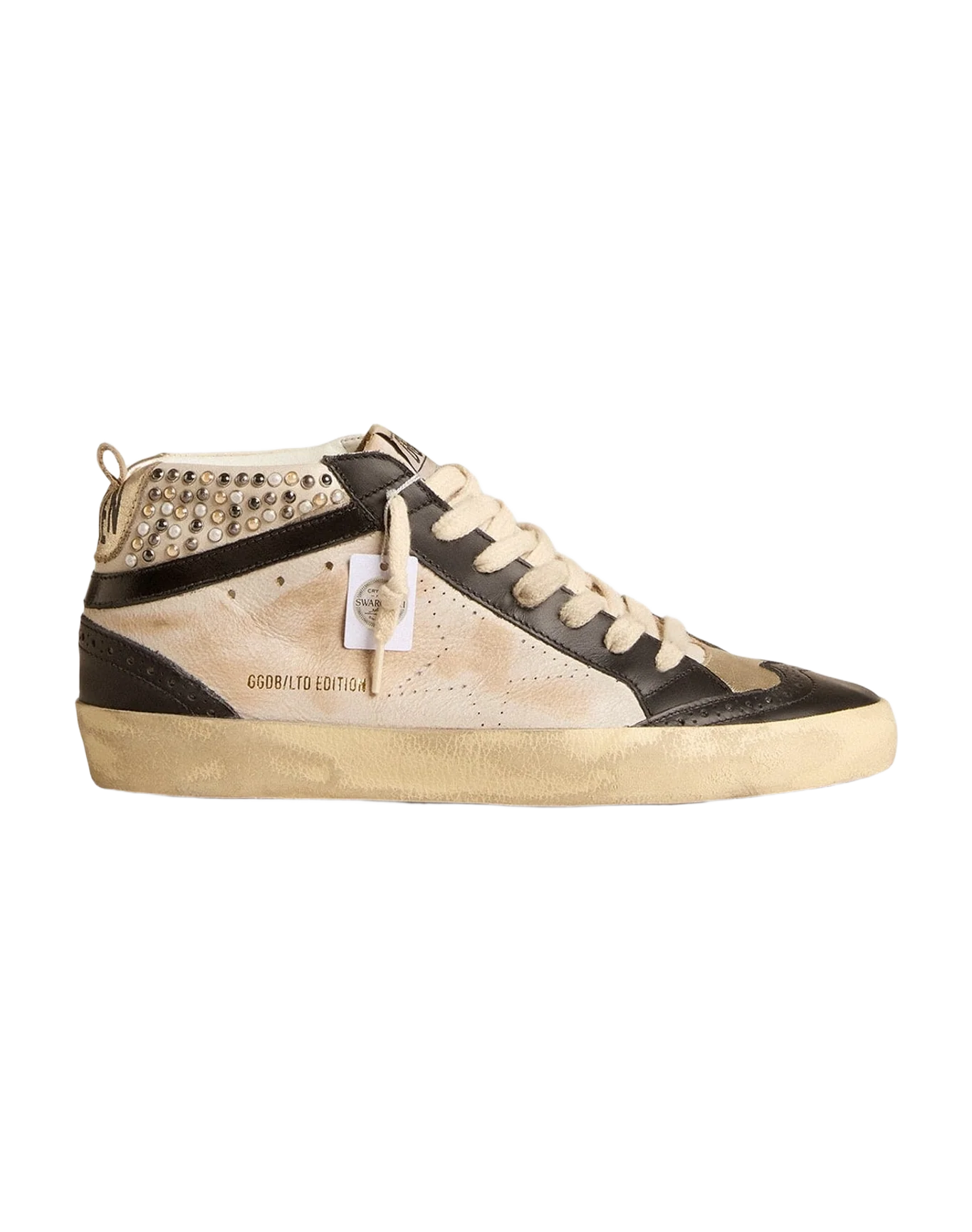 Women | Mid Star Ltd & Leather with Pearls & Perforated Star | White x Black x Platinum (V2)