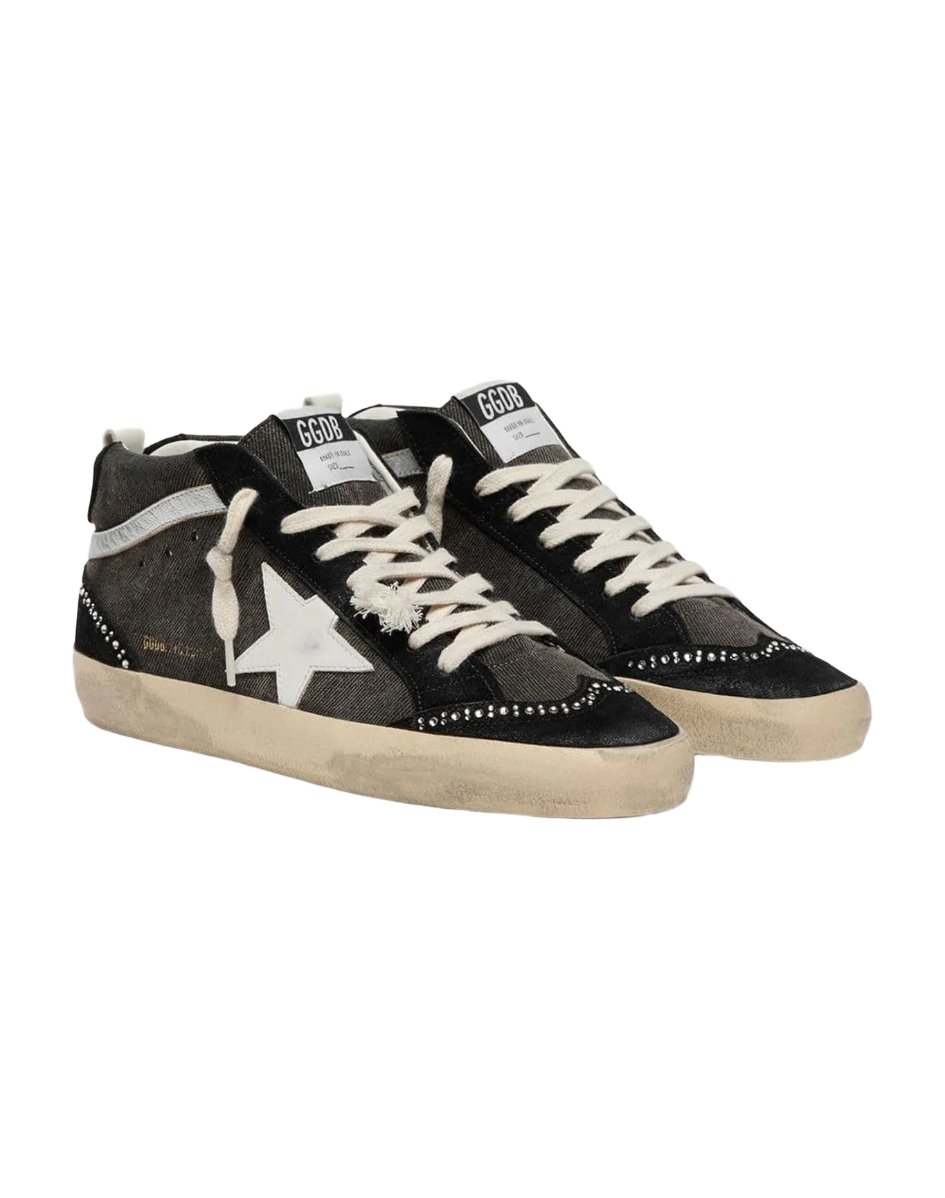 Women | Mid Star Ltd Denim with Suede Inserts with Swarovski Crystals | Black x Silver x White (V1) - Image 6