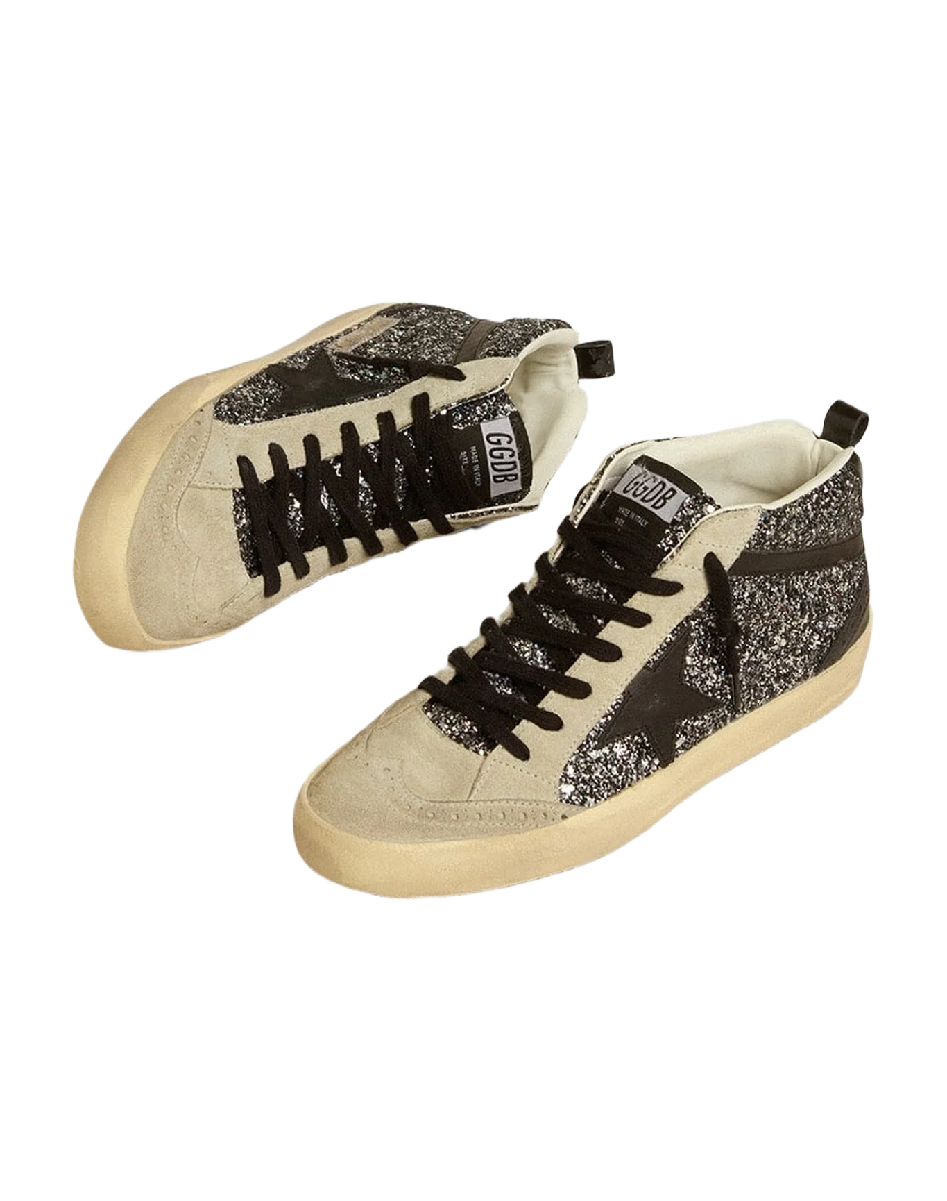 Women | Mid Star Ltd Glitter with Leather Star & Flash | Black x Ice (V1) - Image 2