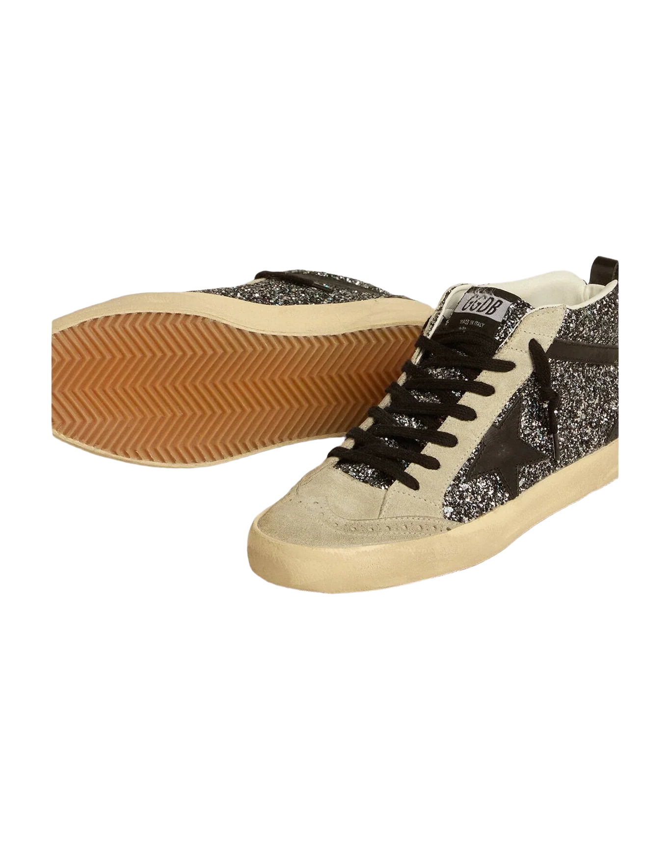 Women | Mid Star Ltd Glitter with Leather Star & Flash | Black x Ice (V2) - Image 4