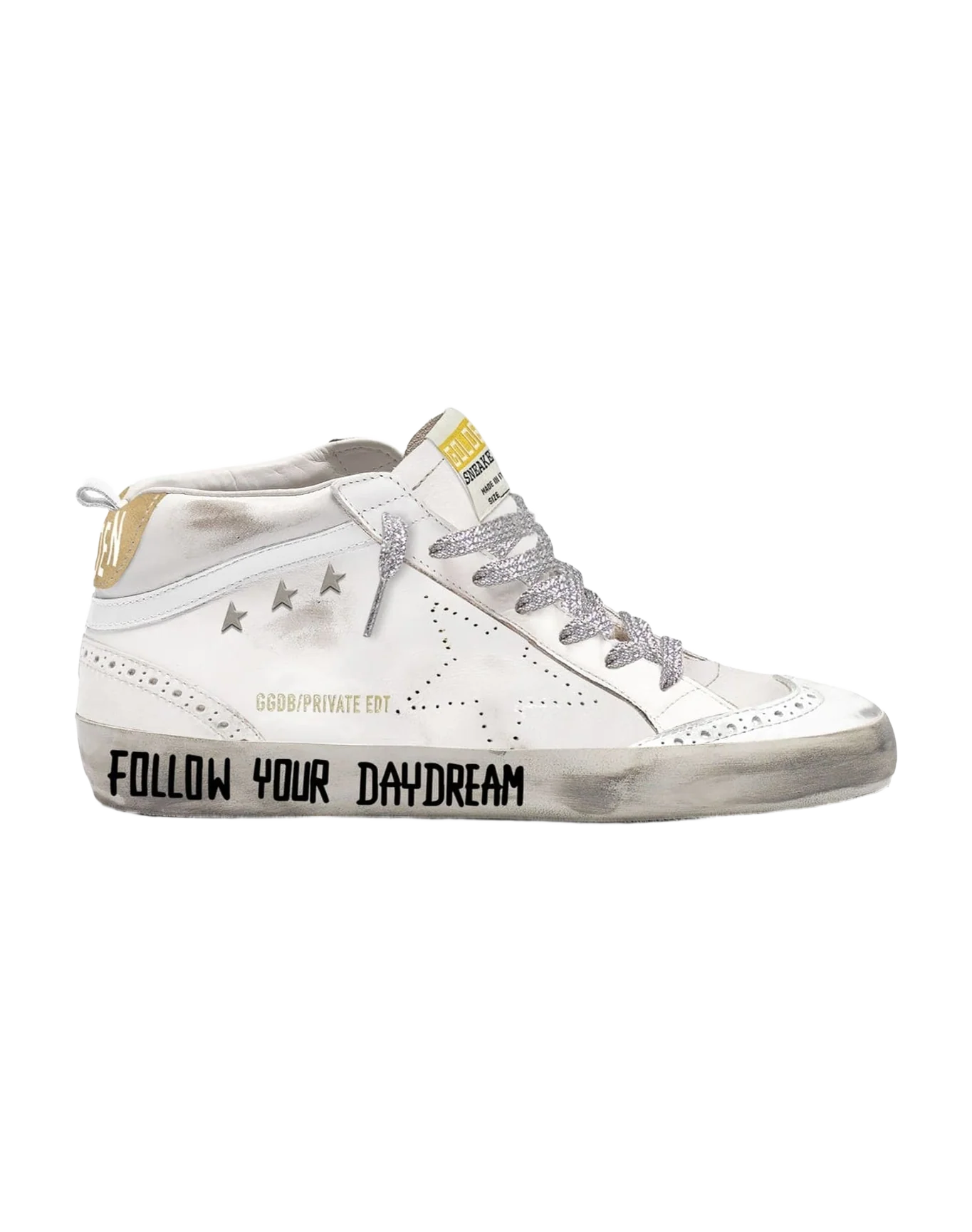 Women | Mid Star Sneakers Leather with Skate Star & Star Studs | White x Sand (V1)