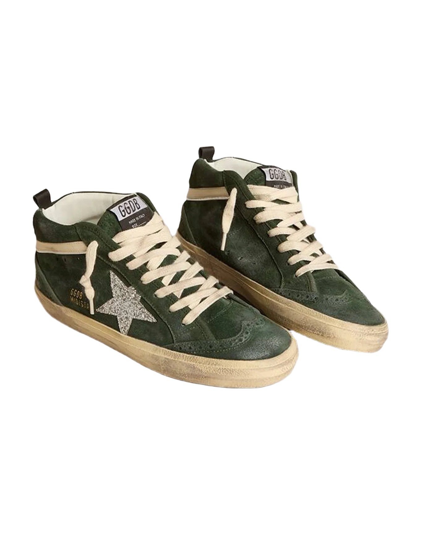Women | Mid Star Suede with Glitter Star & Leather Flash | Dark Green x Silver x Cream (V2) - Image 2
