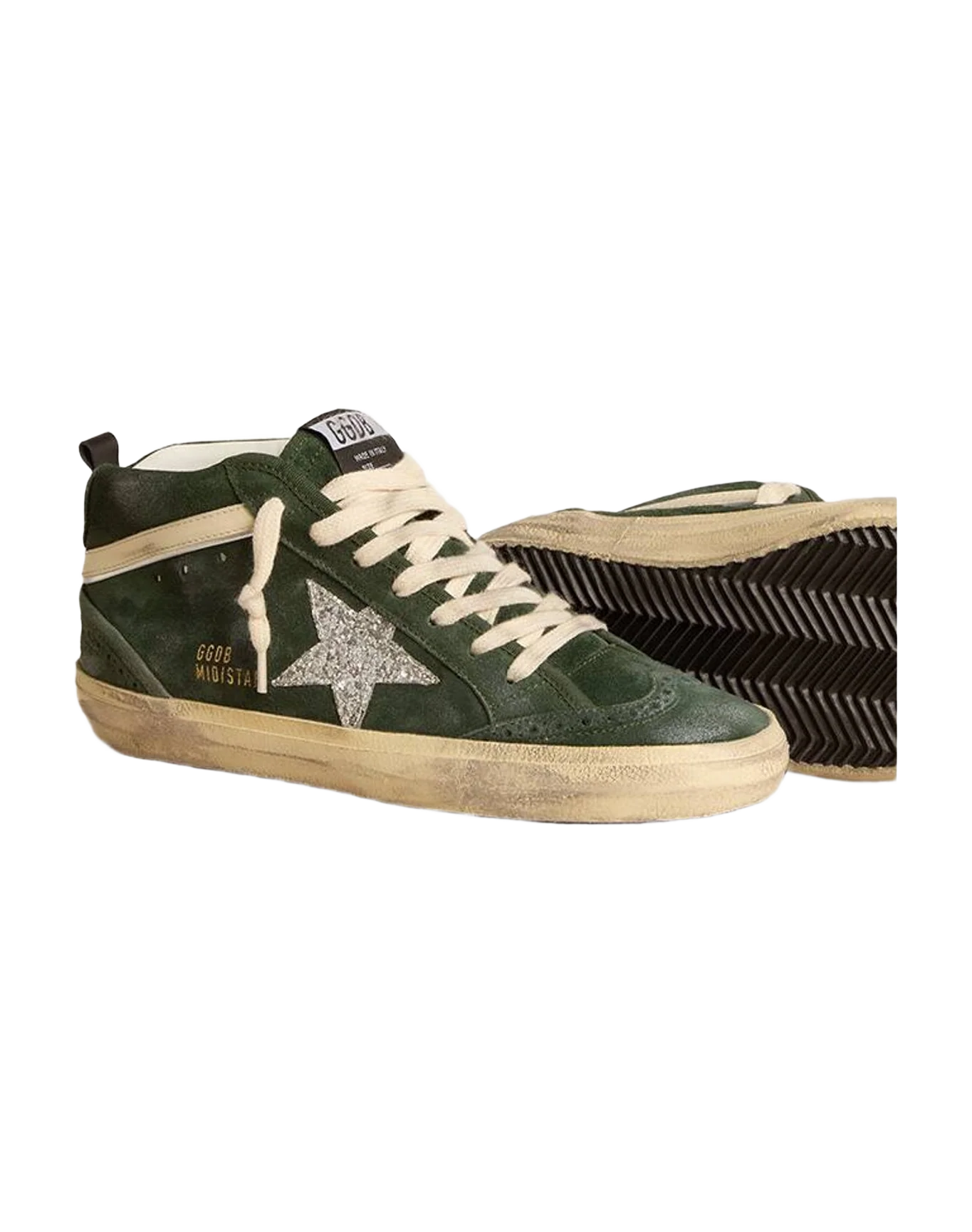 Women | Mid Star Suede with Glitter Star & Leather Flash | Dark Green x Silver x Cream (V2) - Image 3