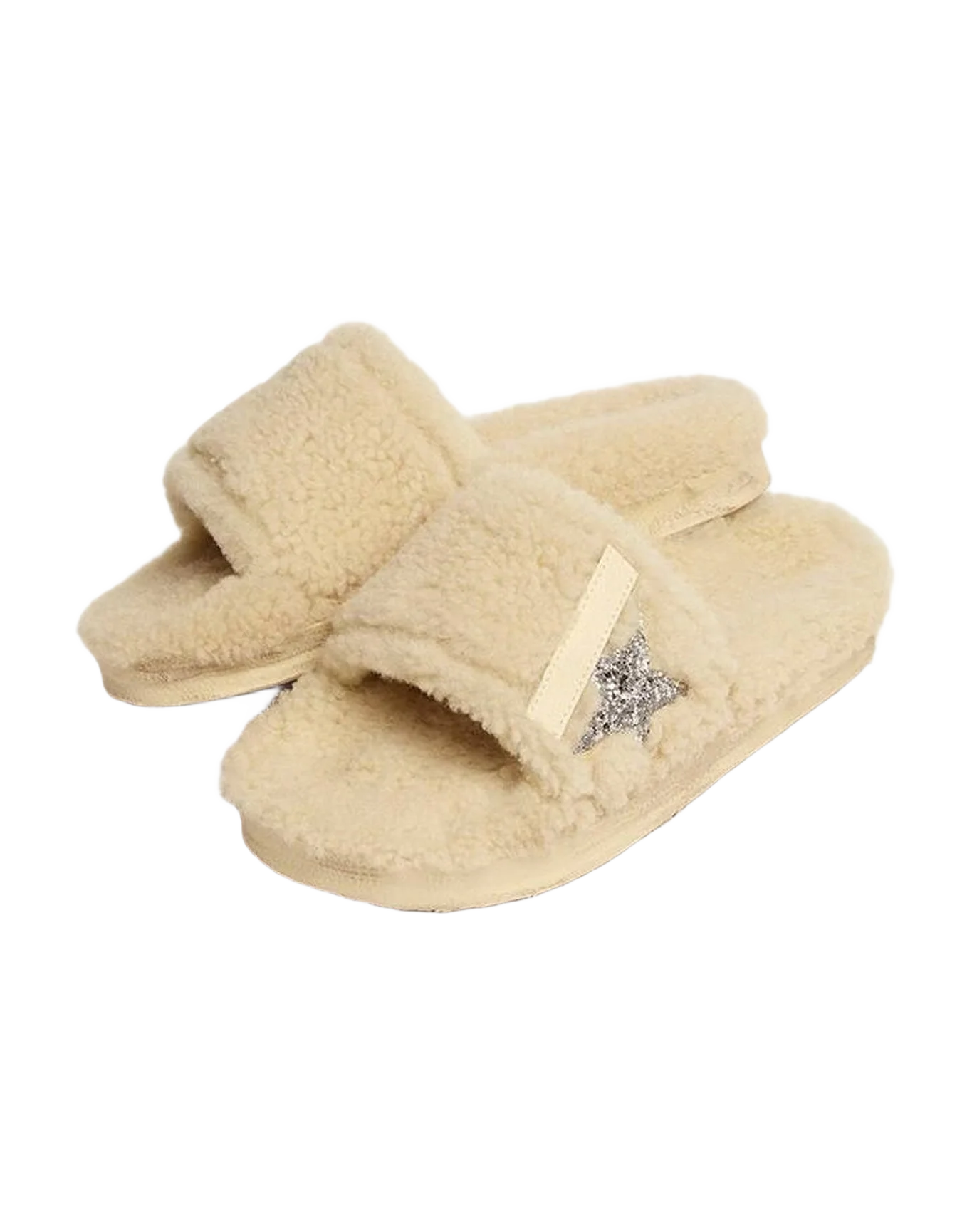 Women | Poolstar Shearling with Glitter Star | Beige x Silver (V1) - Image 4