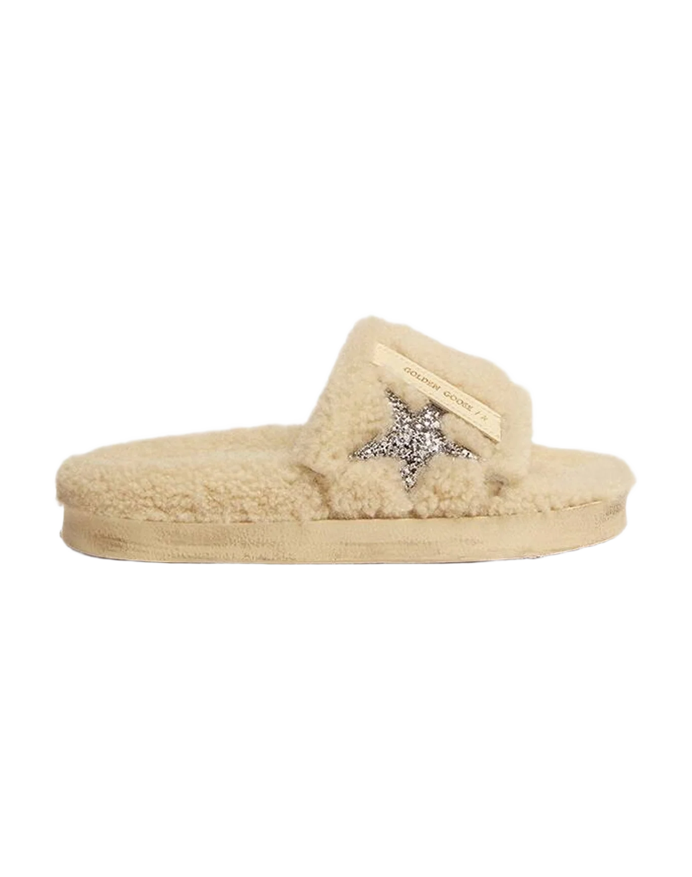 Women | Poolstar Shearling with Glitter Star | Beige x Silver (V2) - Image 10