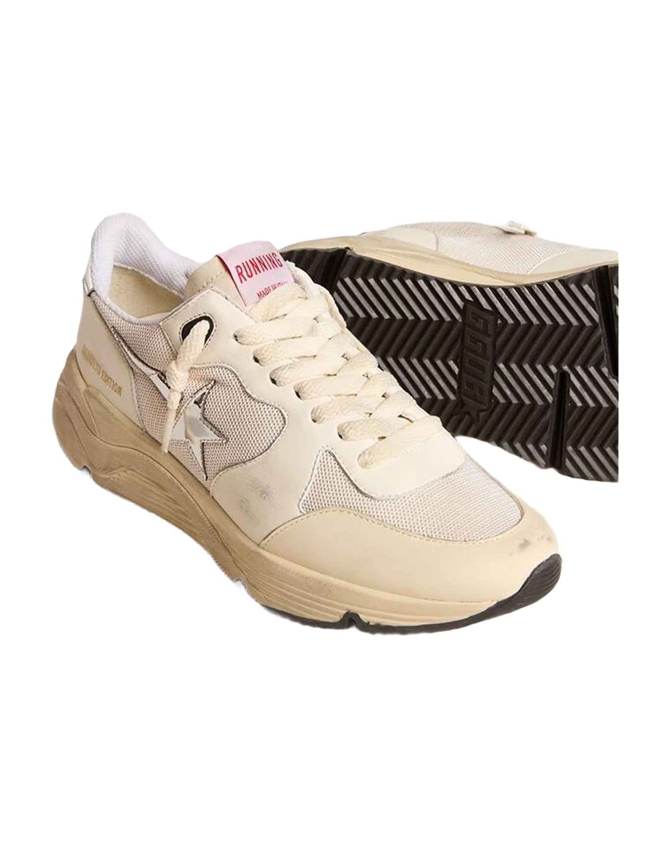 Women | Running Sole Ltd Mesh & Nappa with Metallic Leather Star & Heel Tab | Optic White x Cream x Sand x Silver (V2) - Image 3