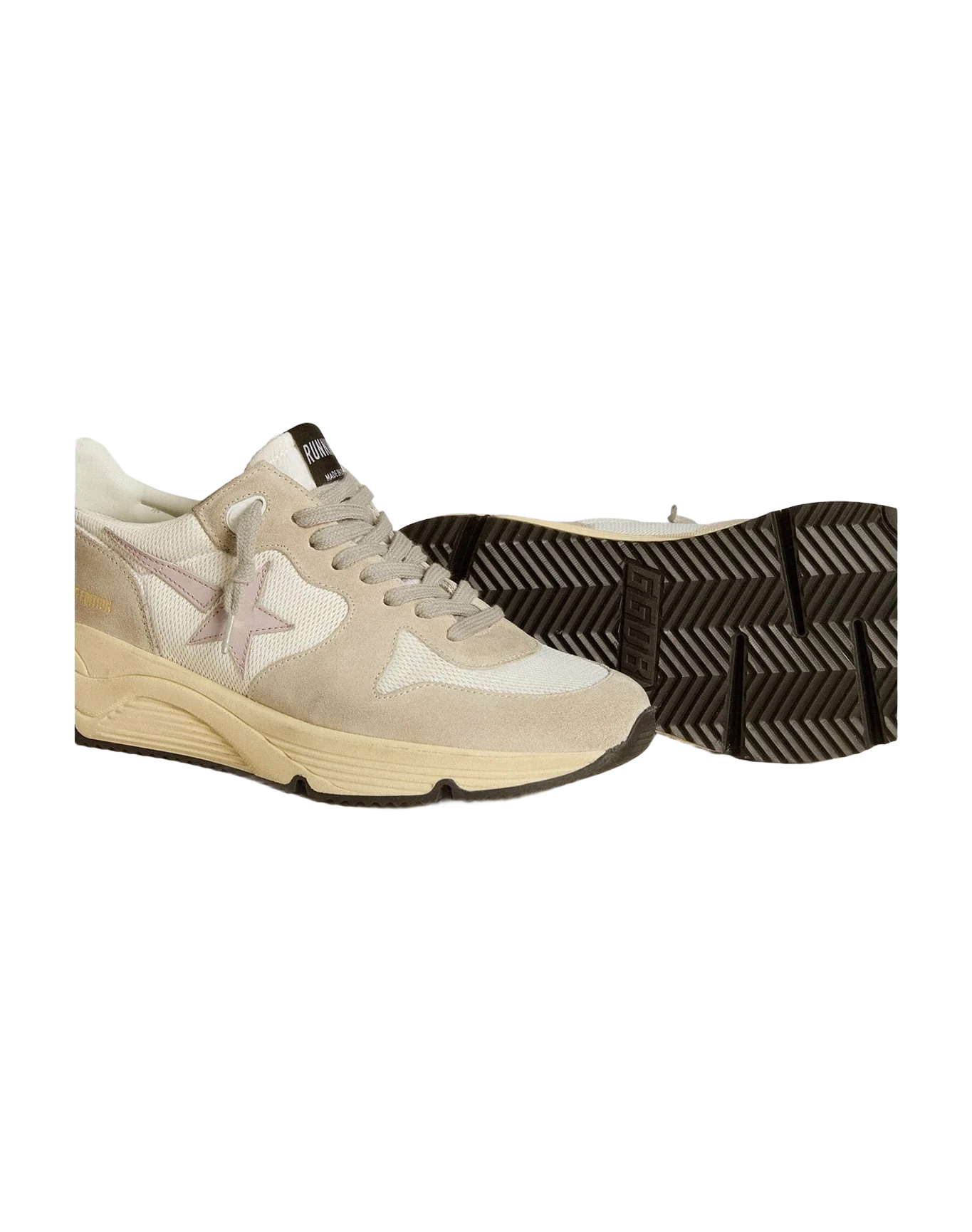 Women | Running Sole Ltd Mesh with Leather Star & Glitter Heel Tab | White x Light Grey x Lilac x Silver (V1) - Image 2