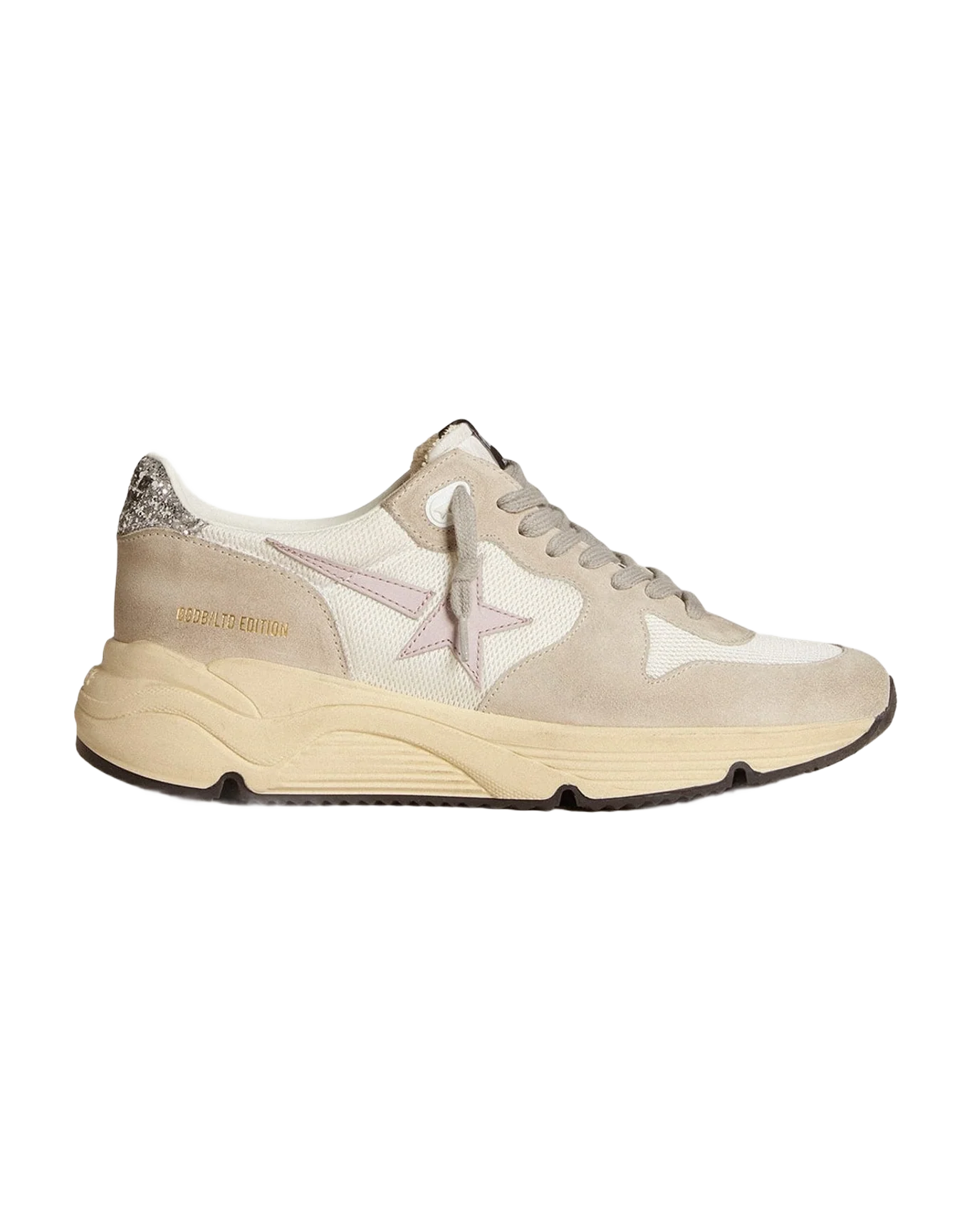 Women | Running Sole Ltd Mesh with Leather Star & Glitter Heel Tab | White x Light Grey x Lilac x Silver (V2)