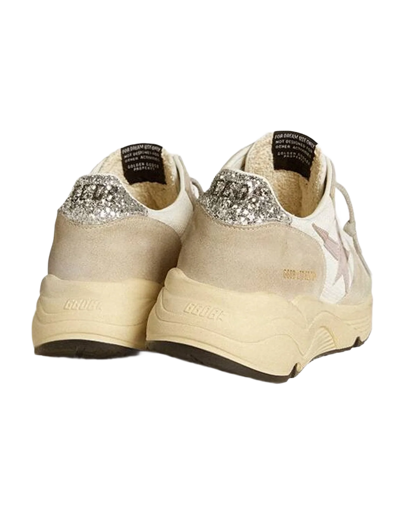 Women | Running Sole Ltd Mesh with Leather Star & Glitter Heel Tab | White x Light Grey x Lilac x Silver (V2) - Image 4