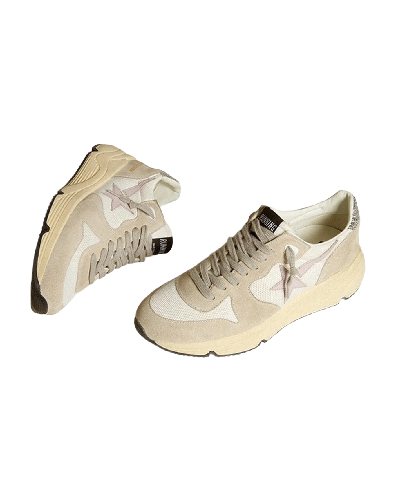 Women | Running Sole Ltd Mesh with Leather Star & Glitter Heel Tab | White x Light Grey x Lilac x Silver (V2) - Image 5