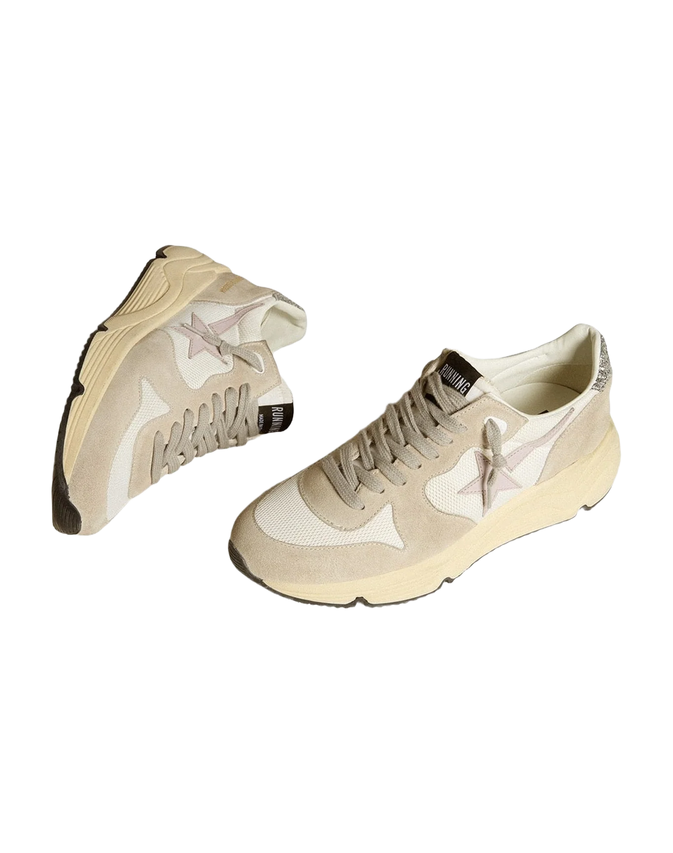 Women | Running Sole Ltd Mesh with Leather Star & Glitter Heel Tab | White x Light Grey x Lilac x Silver (V2) - Image 8