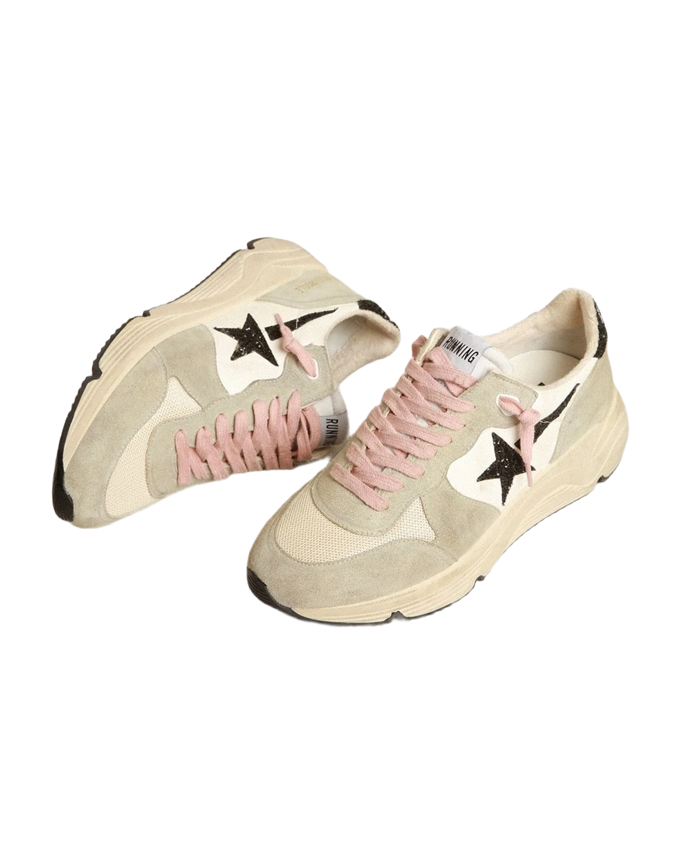 Women | Running Sole with Gray Suede Inserts & Glitter Star | Ice x Cream x Black (V2)