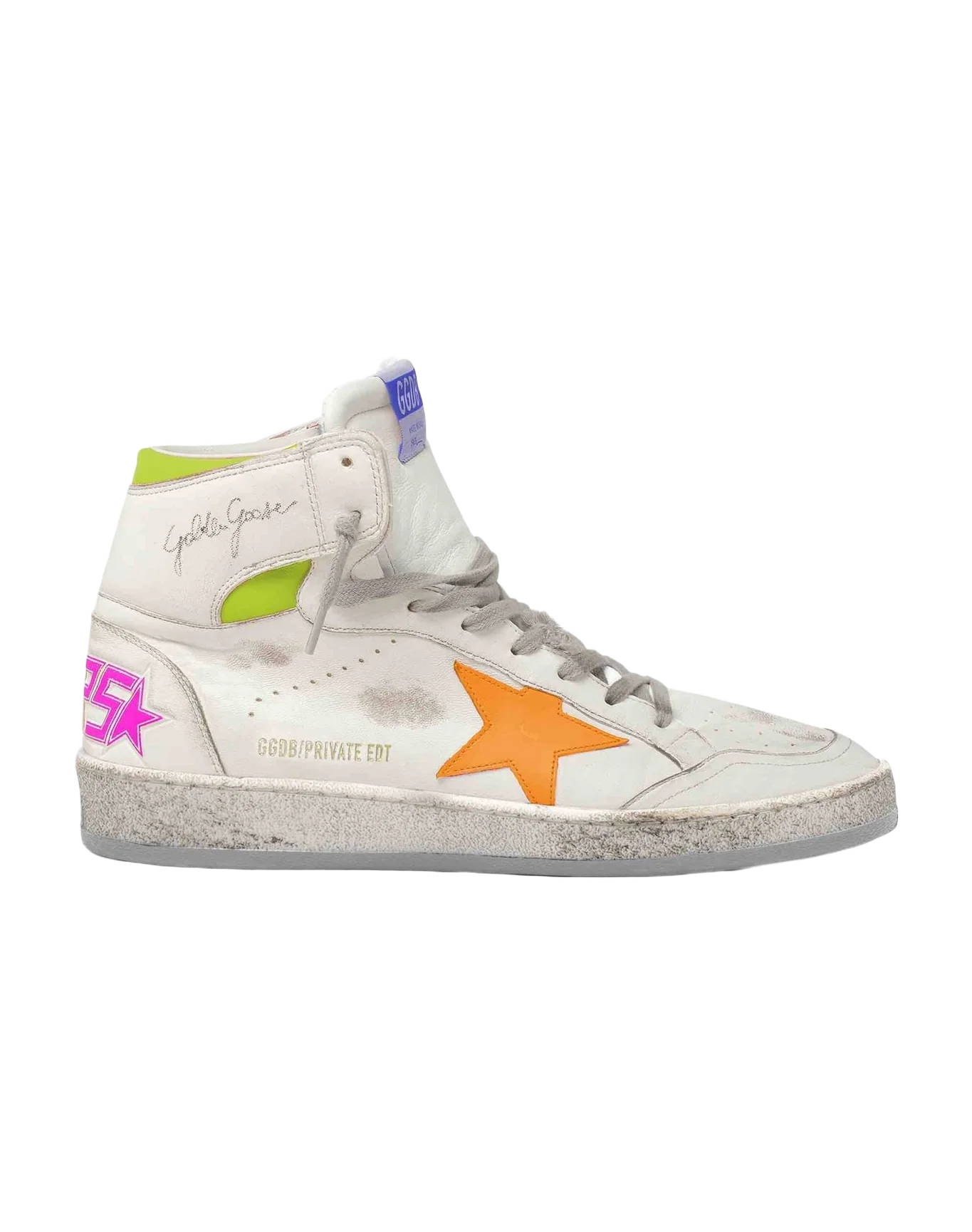 Women | Sky Star Leather with Star & Heel Tab | White x Orange Fluo x Lime Green (V2) - Image 2