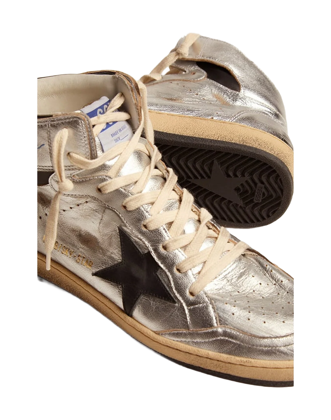 Women | Sky Star Metallic Leather with Leather Star | Silver x Black (V2) - Image 2