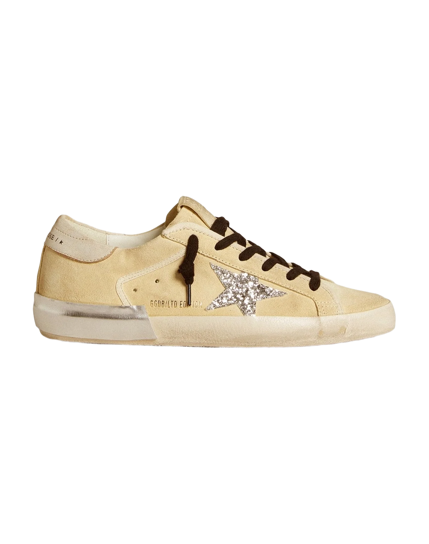 Women | Super-Star Ltd Suede with Glitter Star & Leather Heel Tab | Buttercream x Silver x Beige (V2) - Image 5