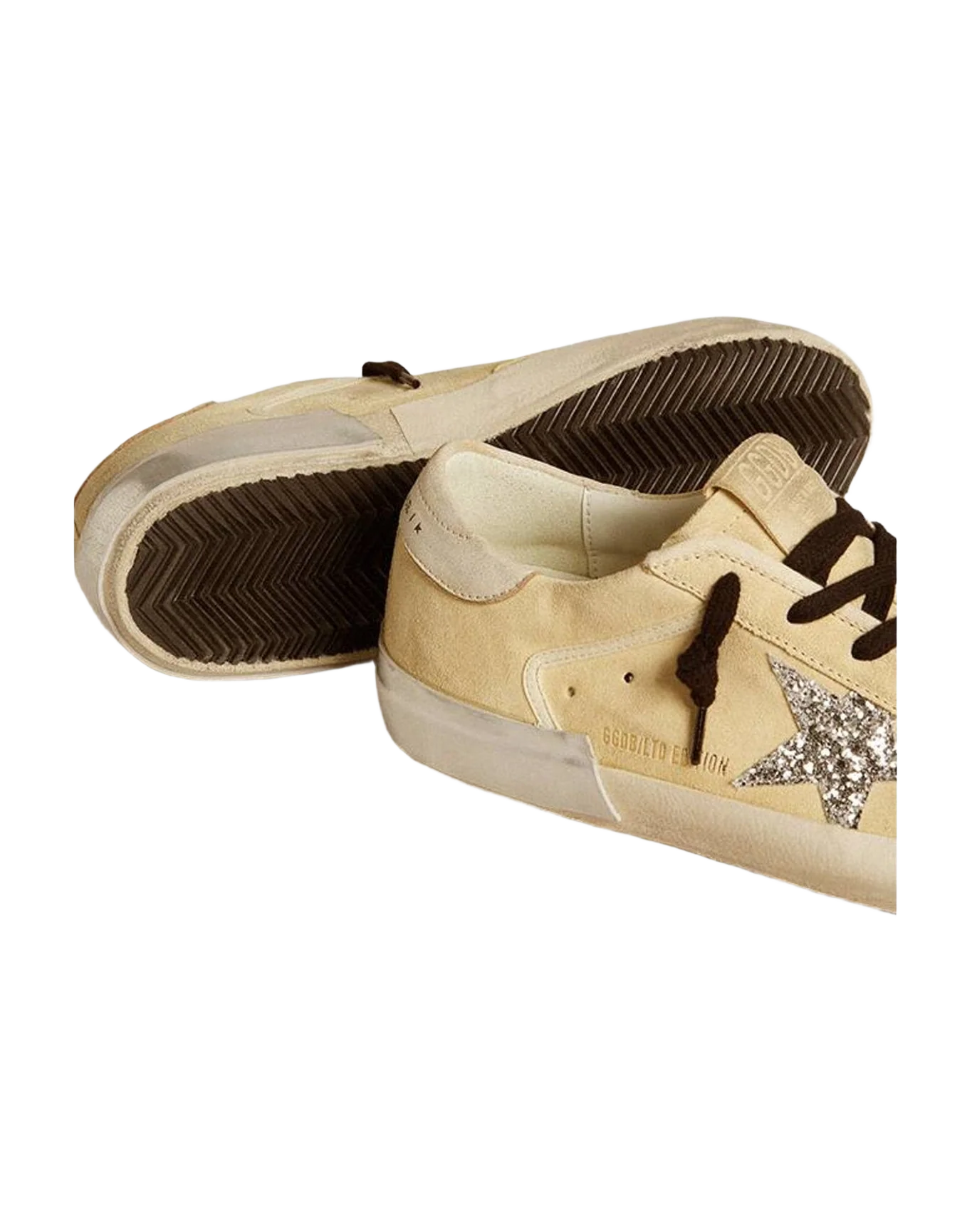 Women | Super-Star Ltd Suede with Glitter Star & Leather Heel Tab | Buttercream x Silver x Beige (V2) - Image 6