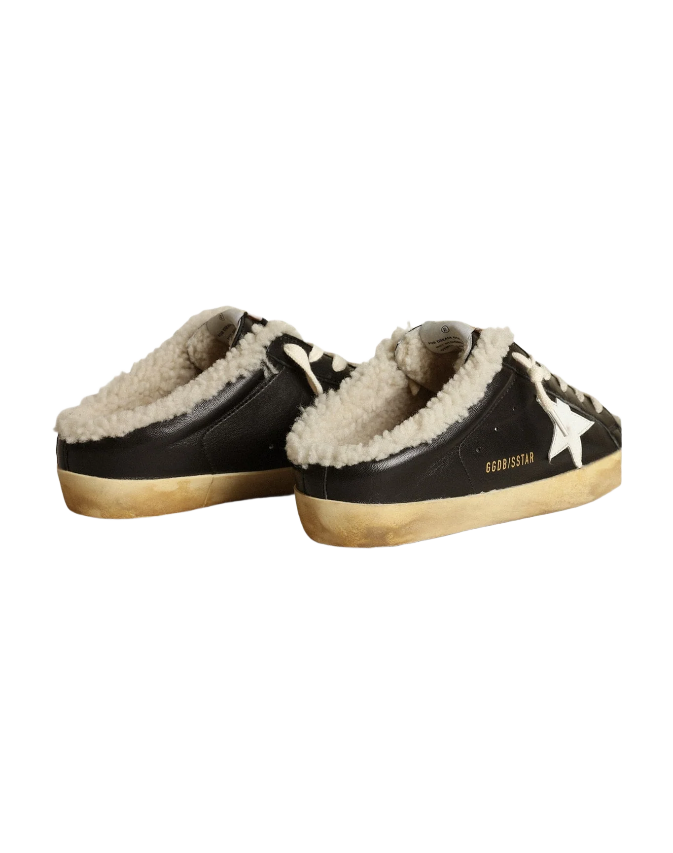 Women | Super-Star Sabots Nappa Leather with Leather Star & Shearling Lining | Black x White x Beige (V2) - Image 2