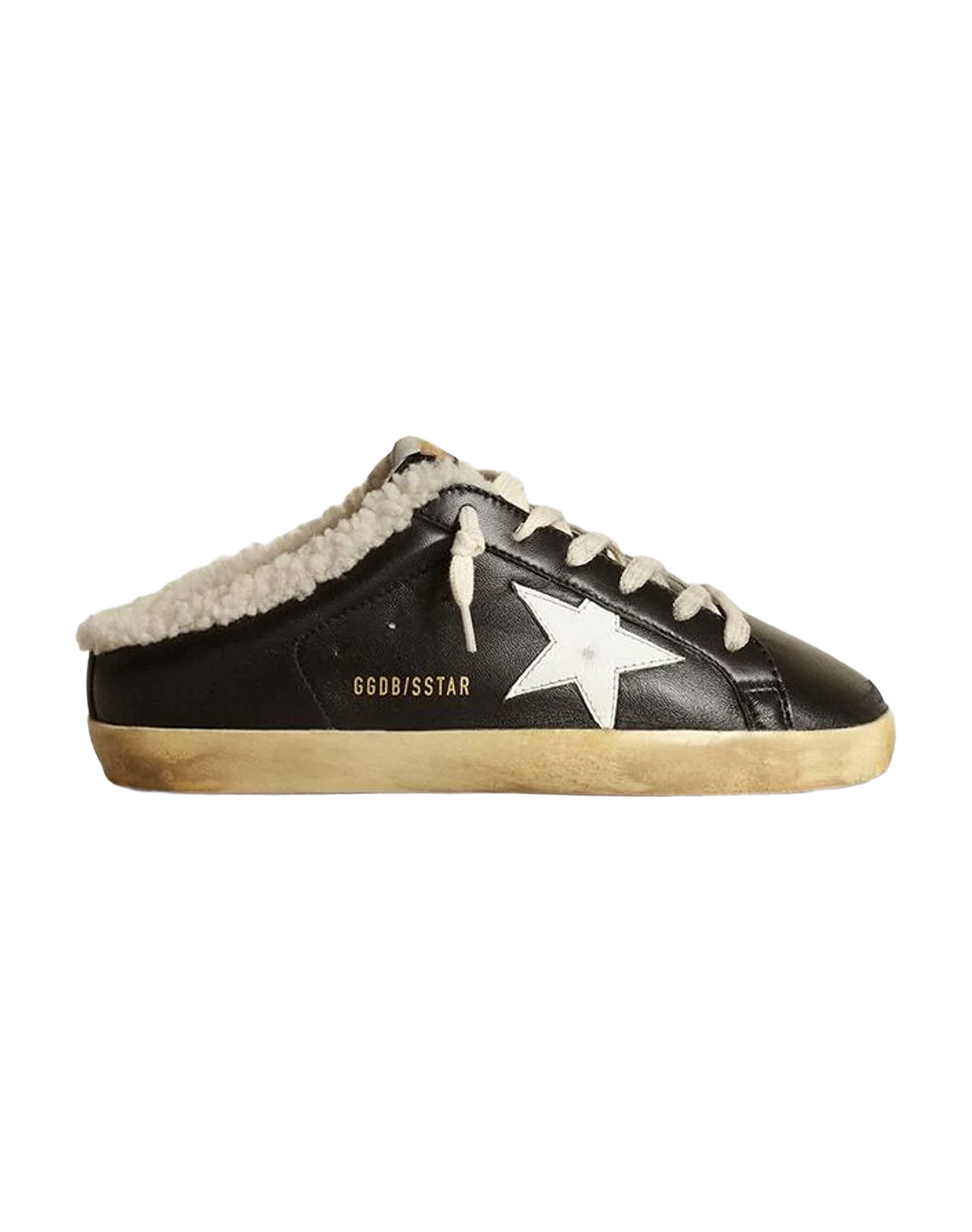 Women | Super-Star Sabots Nappa Leather with Leather Star & Shearling Lining | Black x White x Beige (V2) - Image 4
