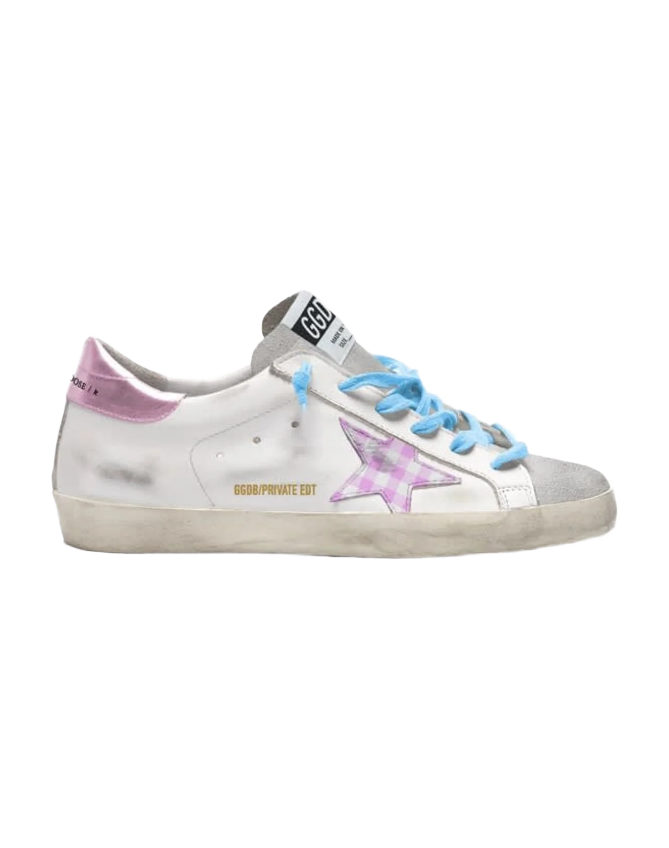 Women | Super-Star Sneakers Leather with Check Print Star & Laminated Heel Tab | White x White Light Pink x Ice x Pink (V2)