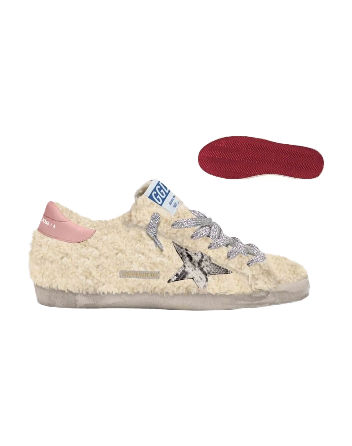 Women | Super-Star Sneakers Shearling with Python Print Star & Pink Leather Heel Tab | Beige x Rock Phyton x Rose Quartz (V1)