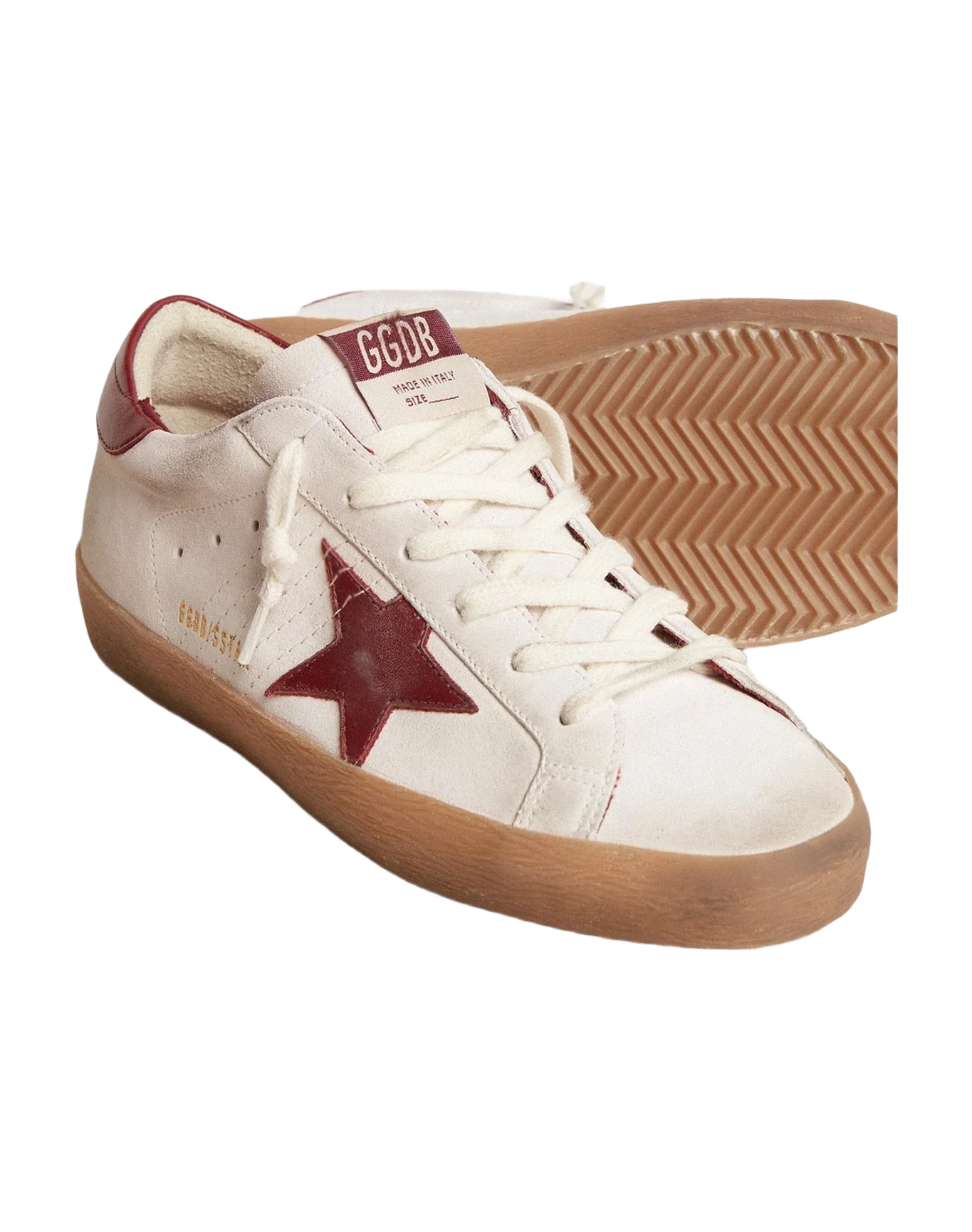 Women | Super-Star Suede with Burgundy Leather Star & Heel Tab | White x Bordeaux (V2) - Image 4