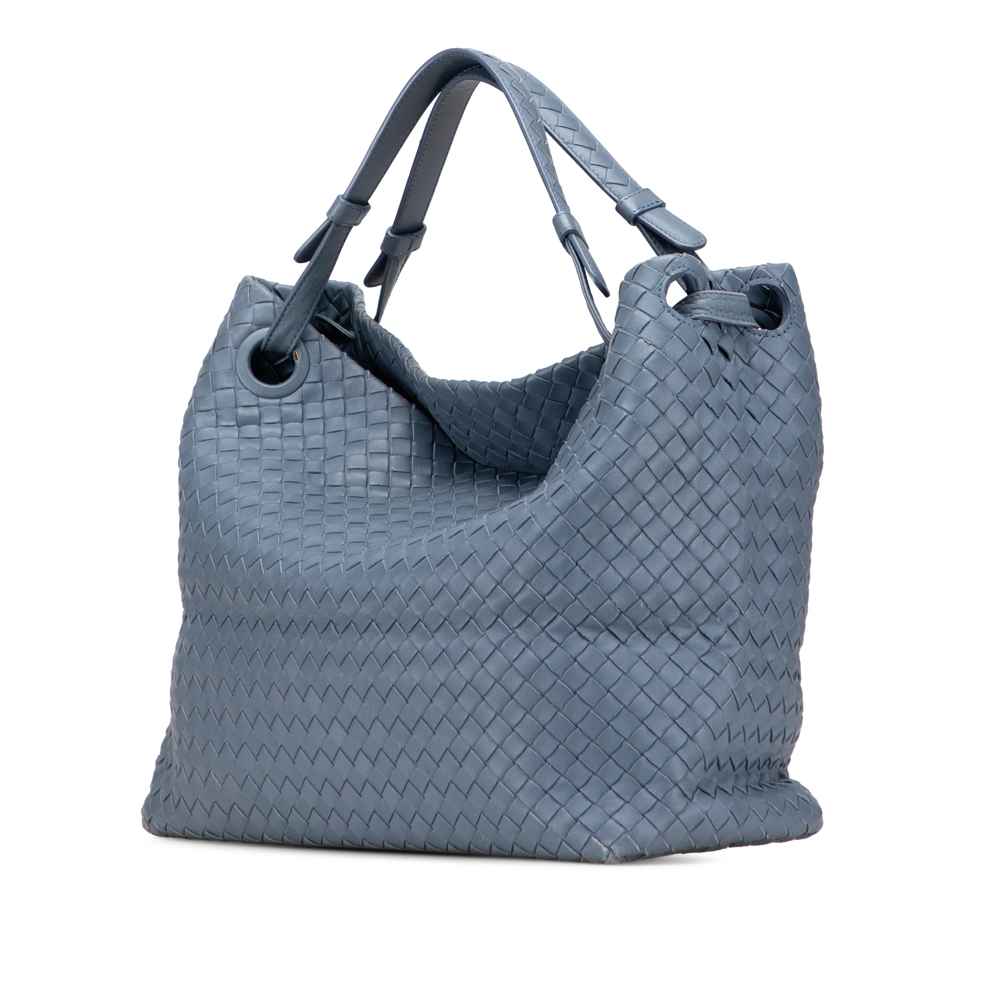 Bottega Veneta | Pre-Owned Medium Nappa Intrecciato Garda Tote | Blue/Light Blue - Image 4