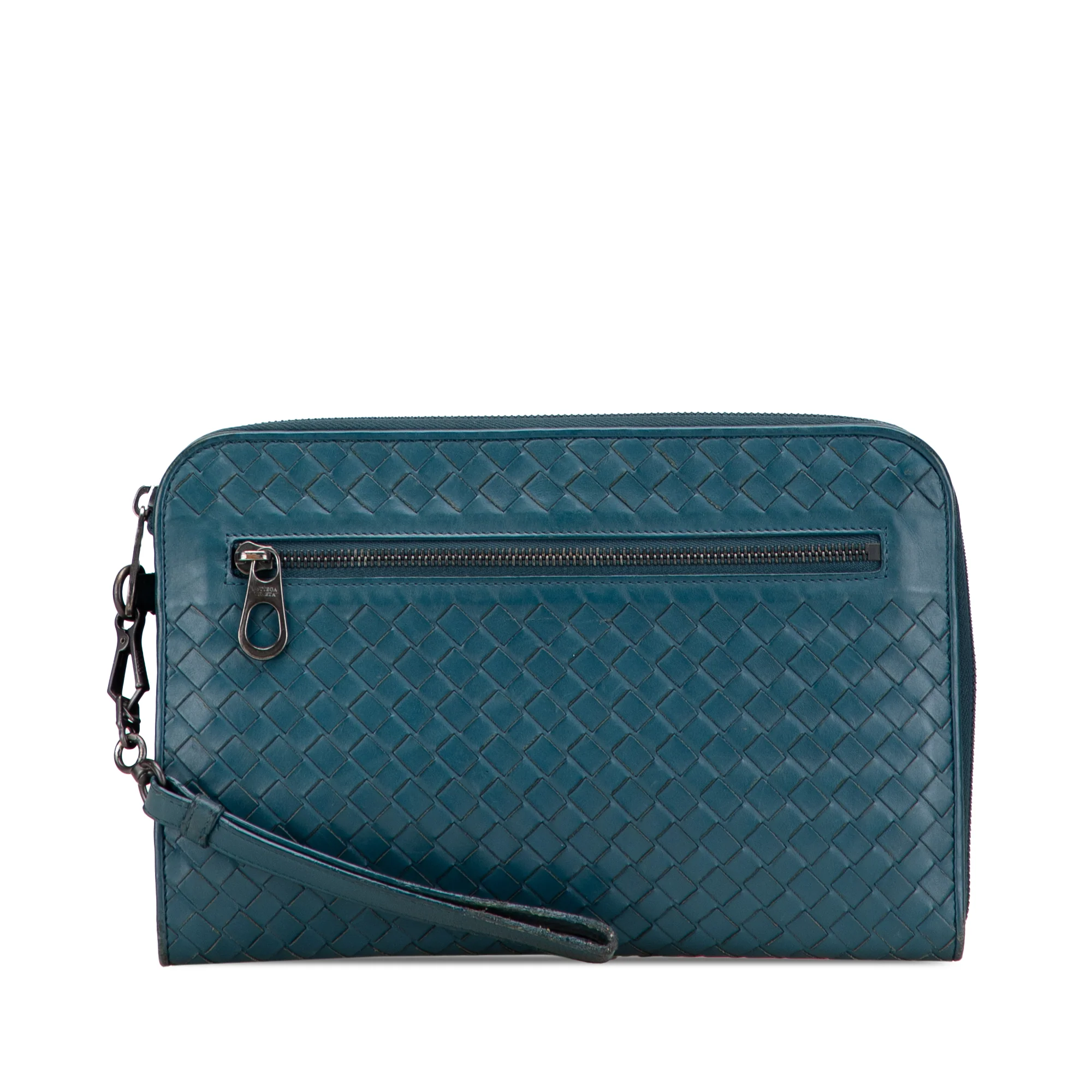 Bottega Veneta | Pre-Owned Nappa Intrecciato Clutch | Blue/Peacock