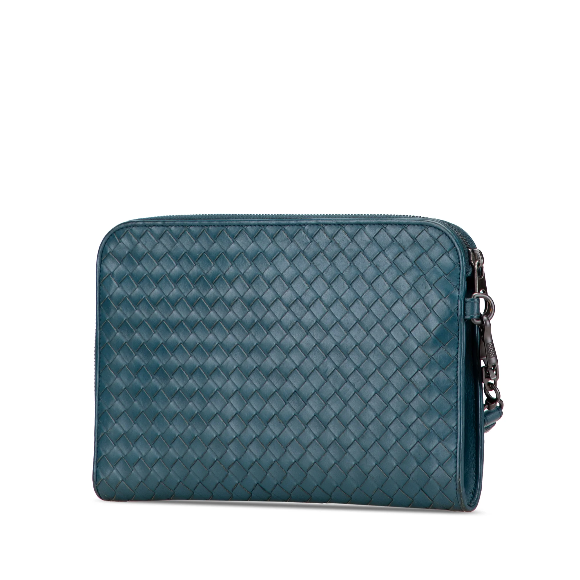 Bottega Veneta | Pre-Owned Nappa Intrecciato Clutch | Blue/Peacock - Image 4