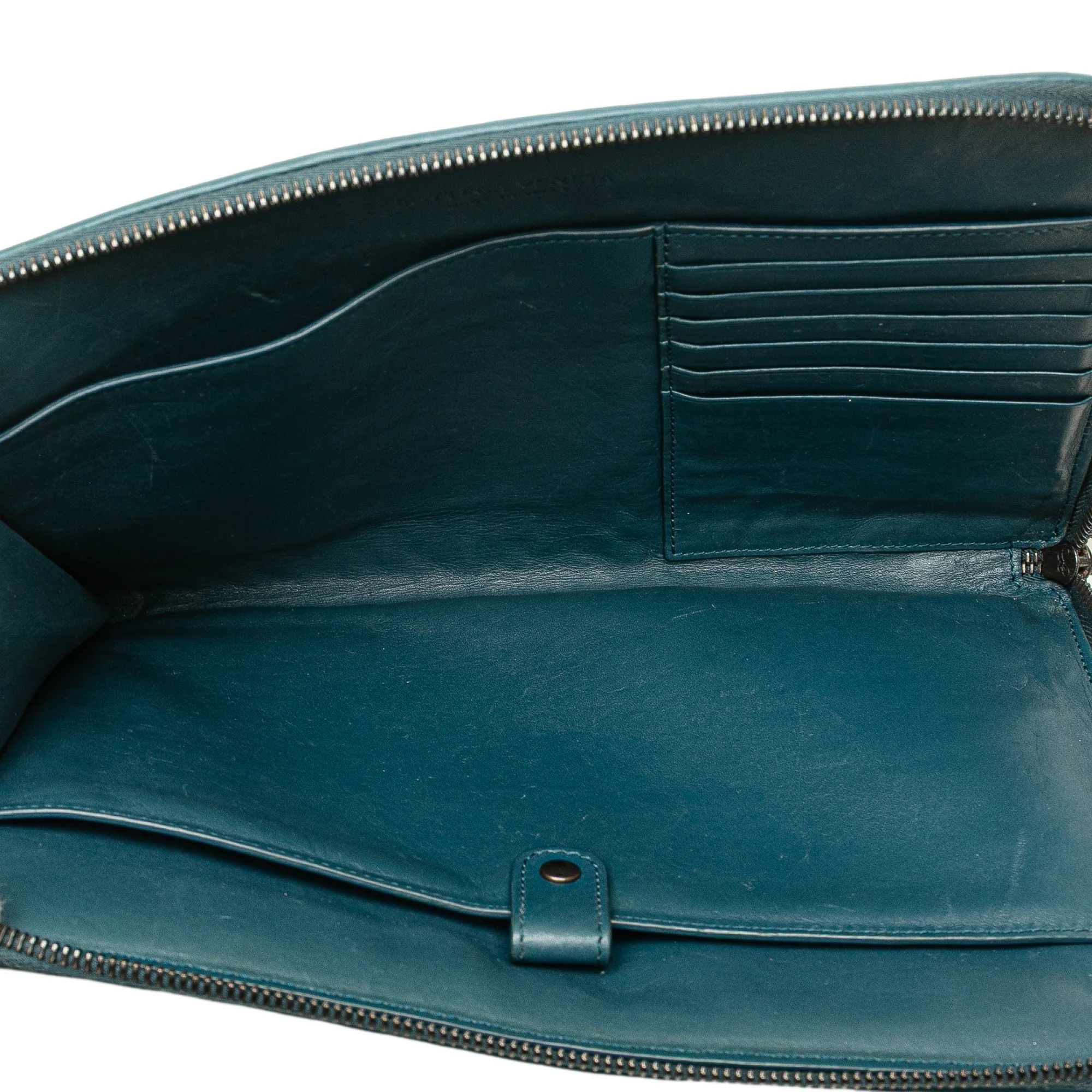 Bottega Veneta | Pre-Owned Nappa Intrecciato Clutch | Blue/Peacock - Image 6