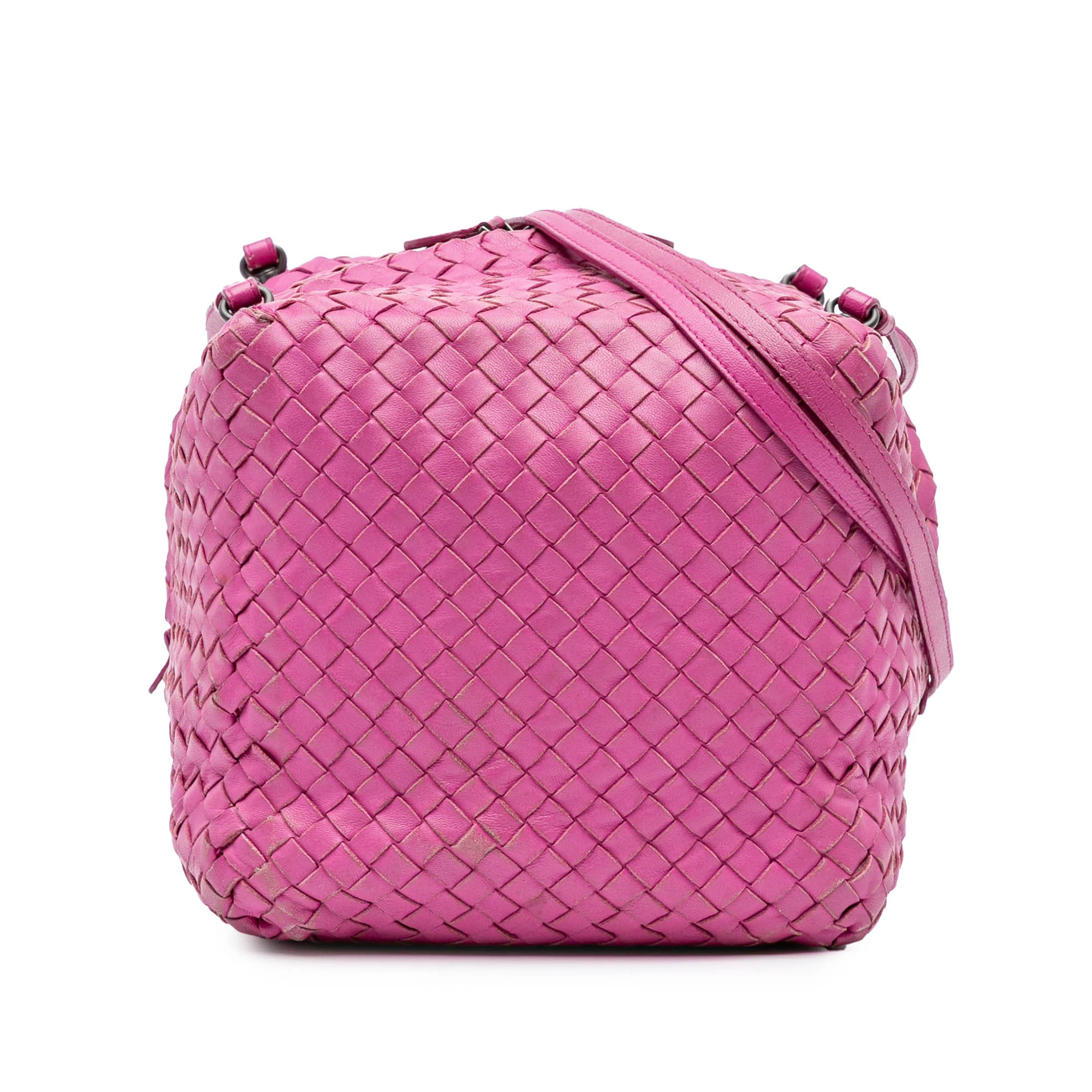 Bottega Veneta | Pre-Owned Nappa Intrecciato Cube Crossbody | Pink/Hot Pink