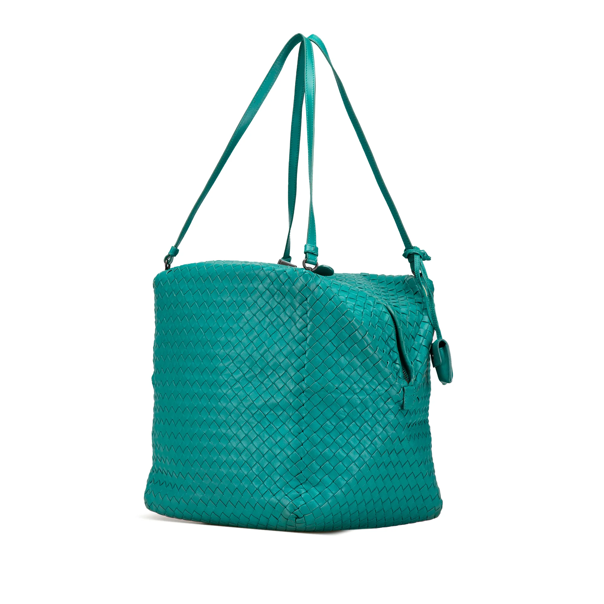 Bottega Veneta | Pre-Owned Nappa Intrecciato Cube Shoulder Bag | Blue/Turquoise - Image 2