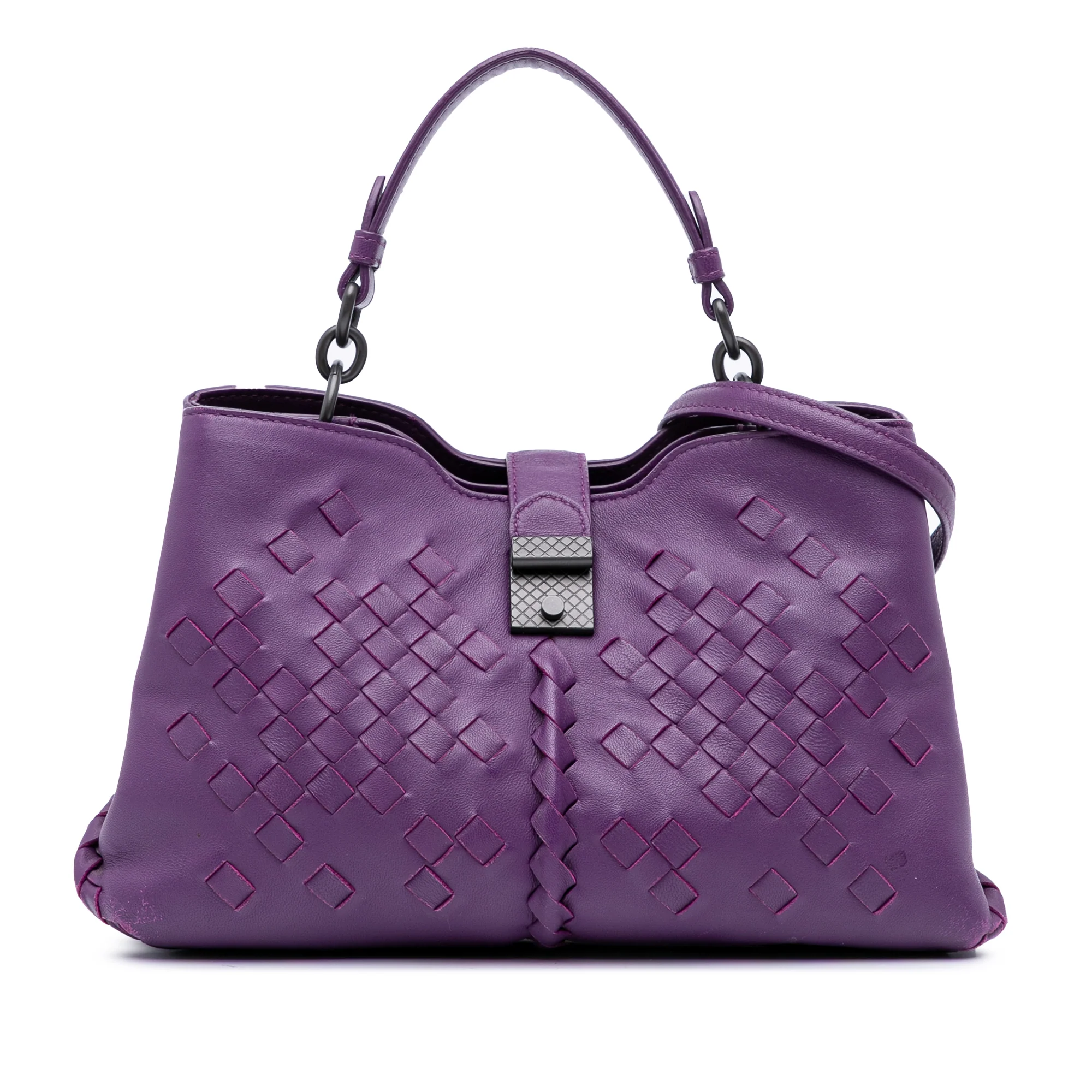 Bottega Veneta | Pre-Owned Nappa Intrecciato Napoli Satchel | Purple/Dark Purple