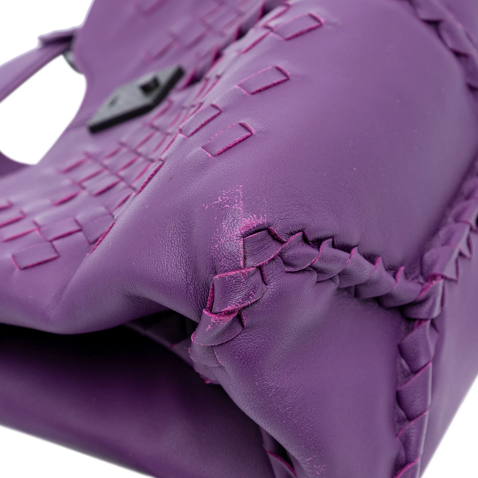 Bottega Veneta | Pre-Owned Nappa Intrecciato Napoli Satchel | Purple/Dark Purple - Image 2