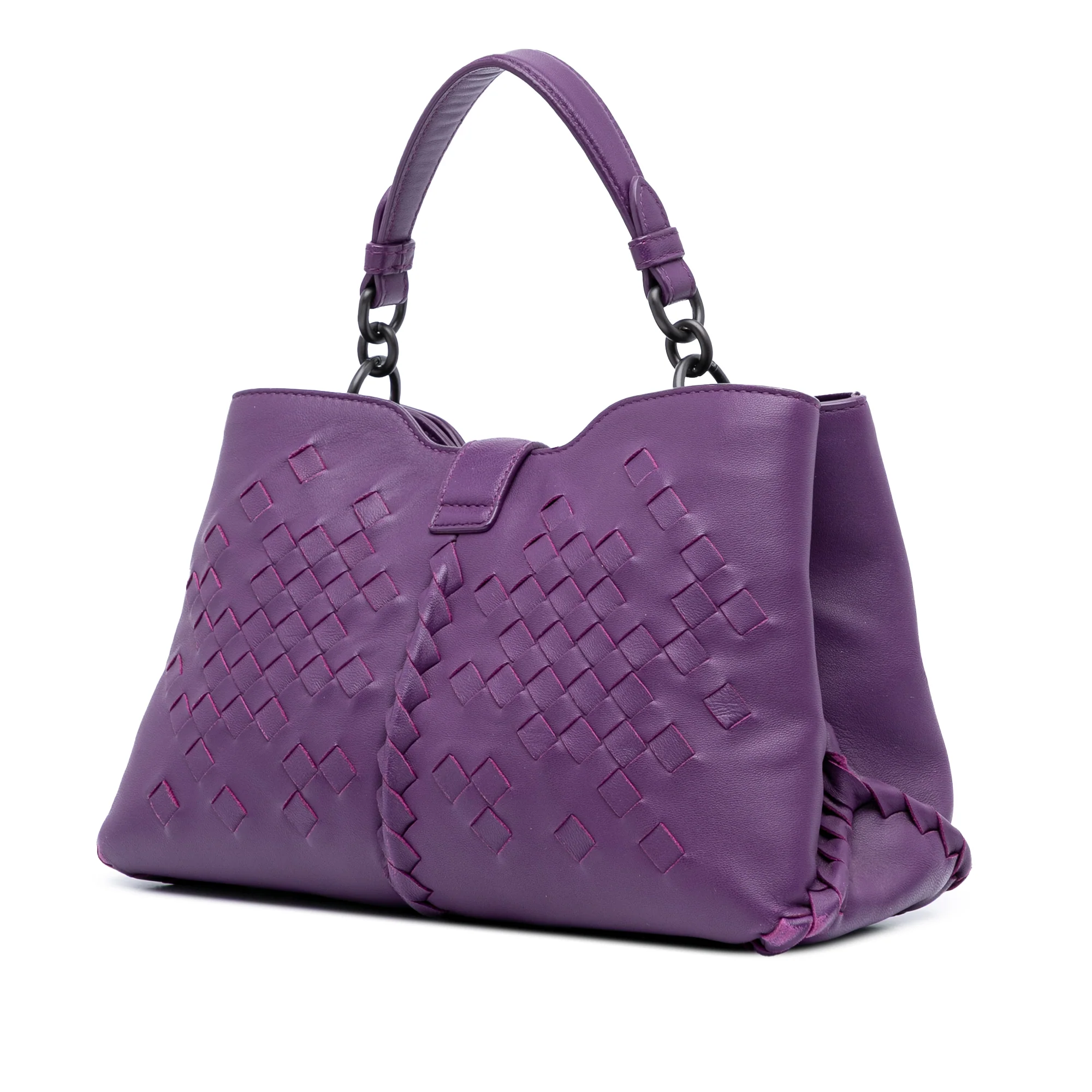 Bottega Veneta | Pre-Owned Nappa Intrecciato Napoli Satchel | Purple/Dark Purple - Image 6
