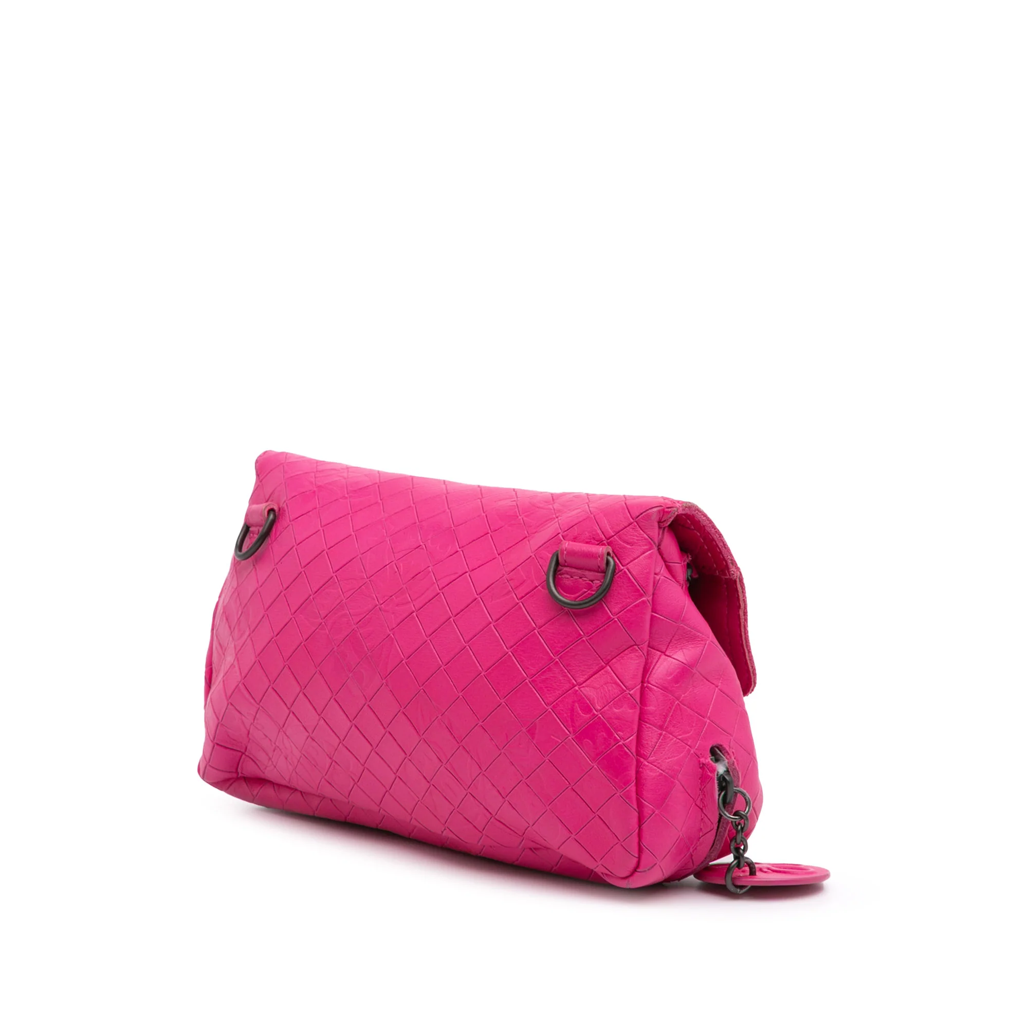 Bottega Veneta | Pre-Owned Small Calfskin Intrecciomirage Embossed Butterfly Chain Crossbody | Pink/Dark Pink - Image 6