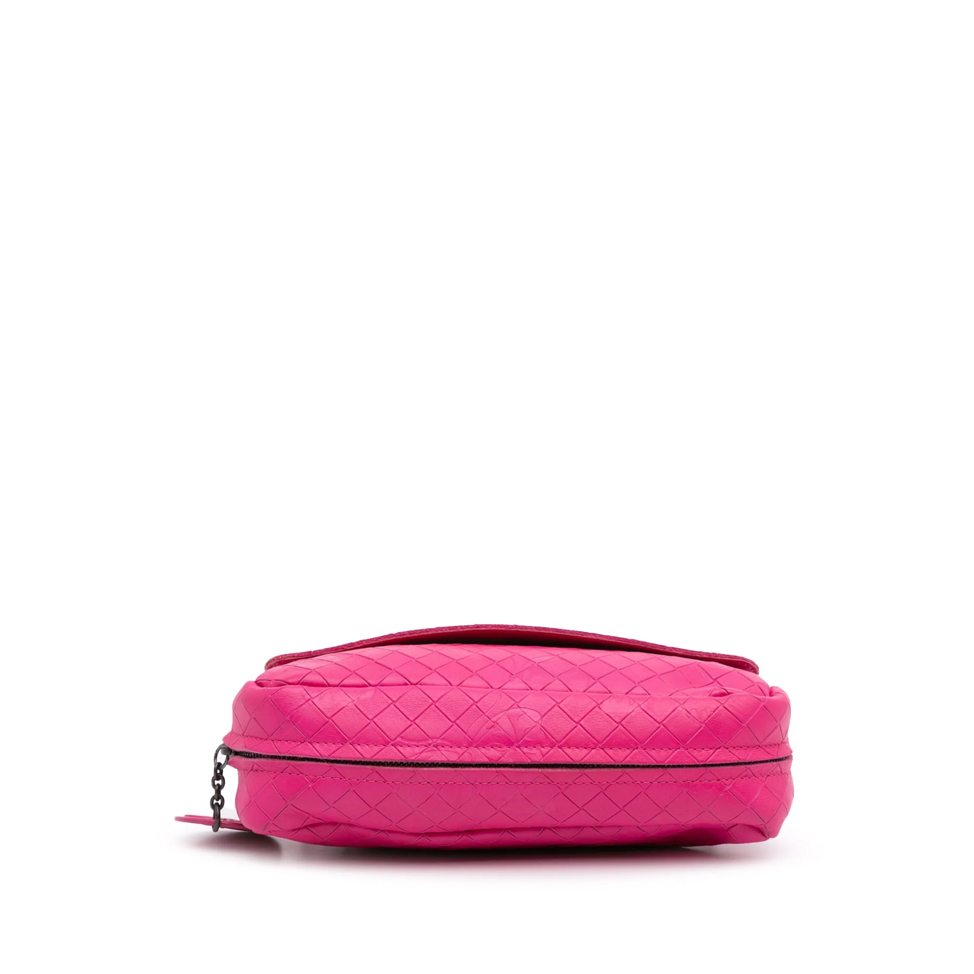 Bottega Veneta | Pre-Owned Small Calfskin Intrecciomirage Embossed Butterfly Chain Crossbody | Pink/Dark Pink - Image 7