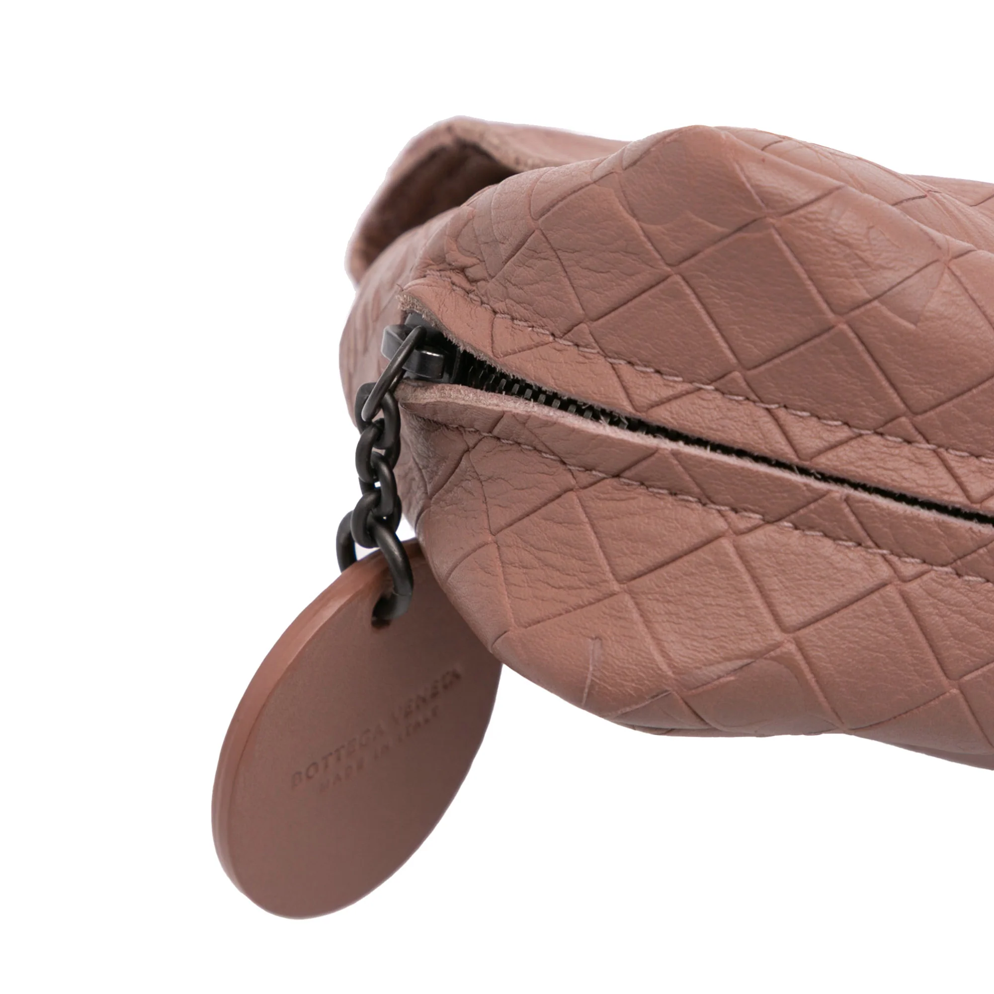 Bottega Veneta | Pre-Owned Small Calfskin Intrecciomirage Embossed Butterfly Chain Crossbody | Pink/Rose Gold - Image 12