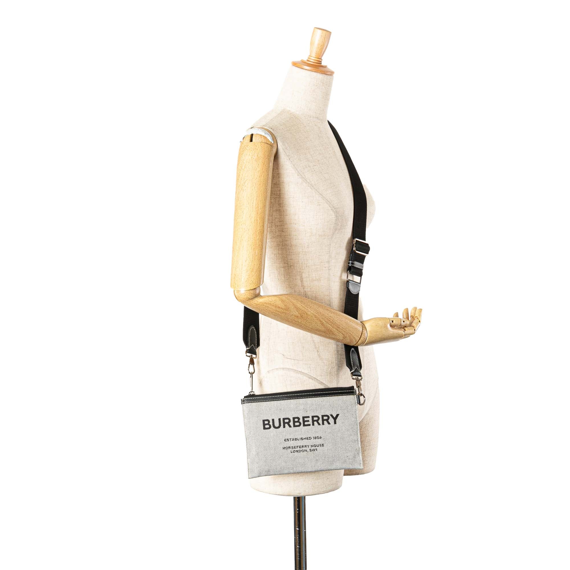 Burberry | Pre-Owned Canvas Horseferry Print Callum Crossbody | Gray/Light Gray - Image 5