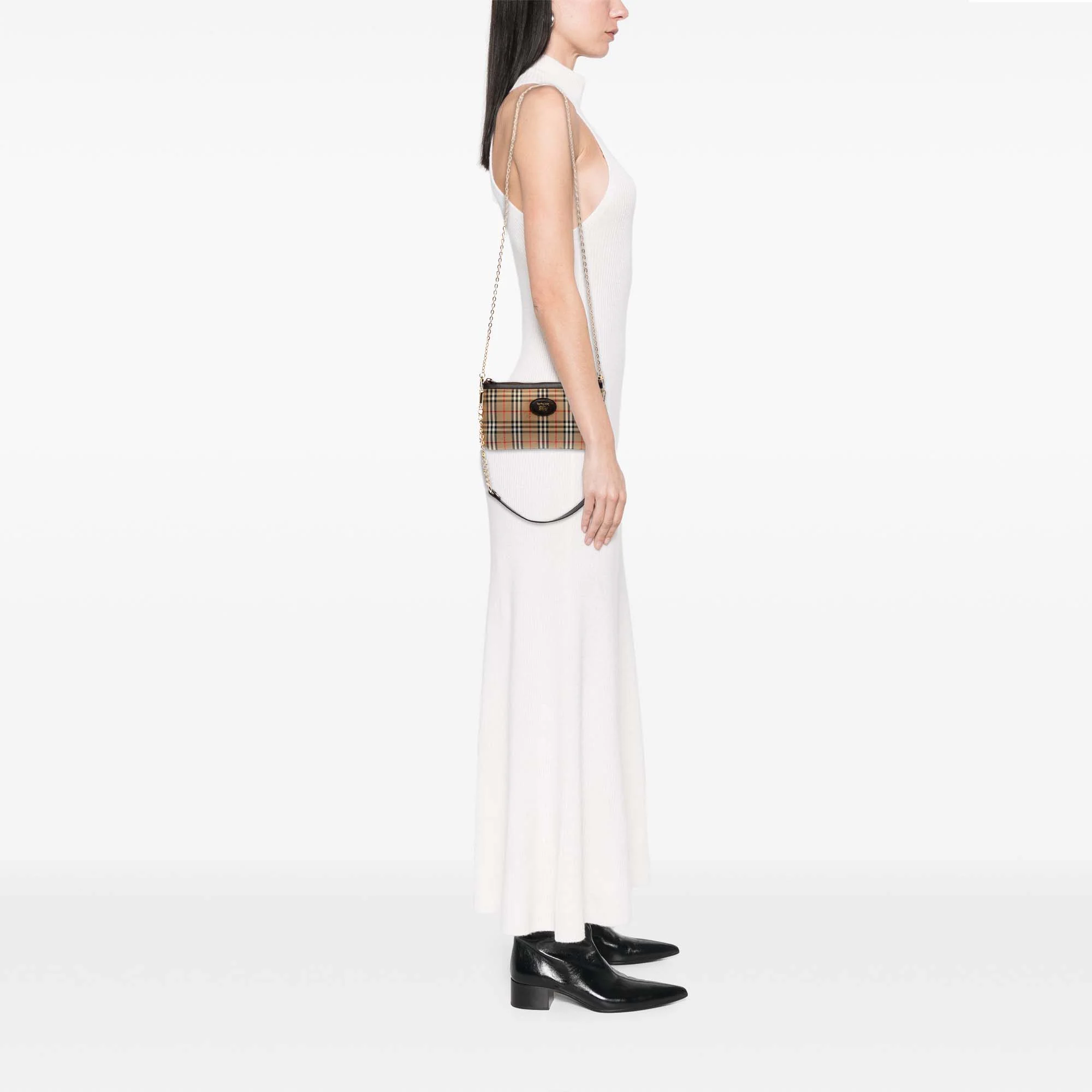 Burberry | Pre-Owned Haymarket Check Canvas Crossbody | Beige - Image 2