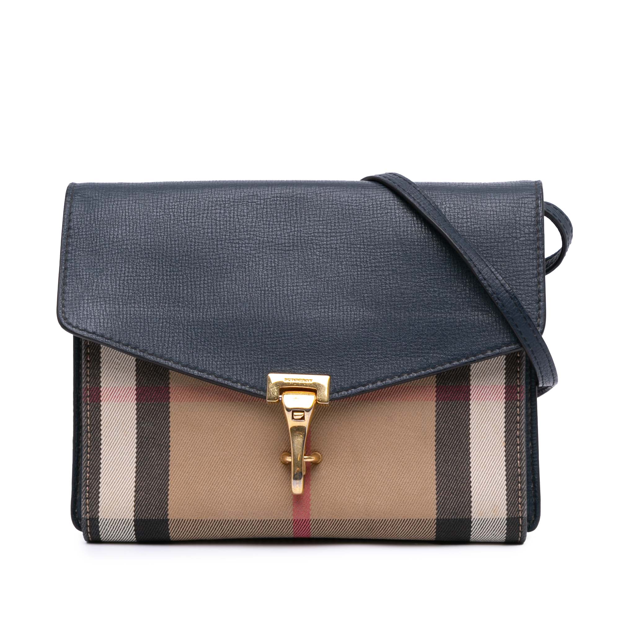 Burberry | Pre-Owned House Check Canvas and Leather Derby Macken Crossbody | Blue