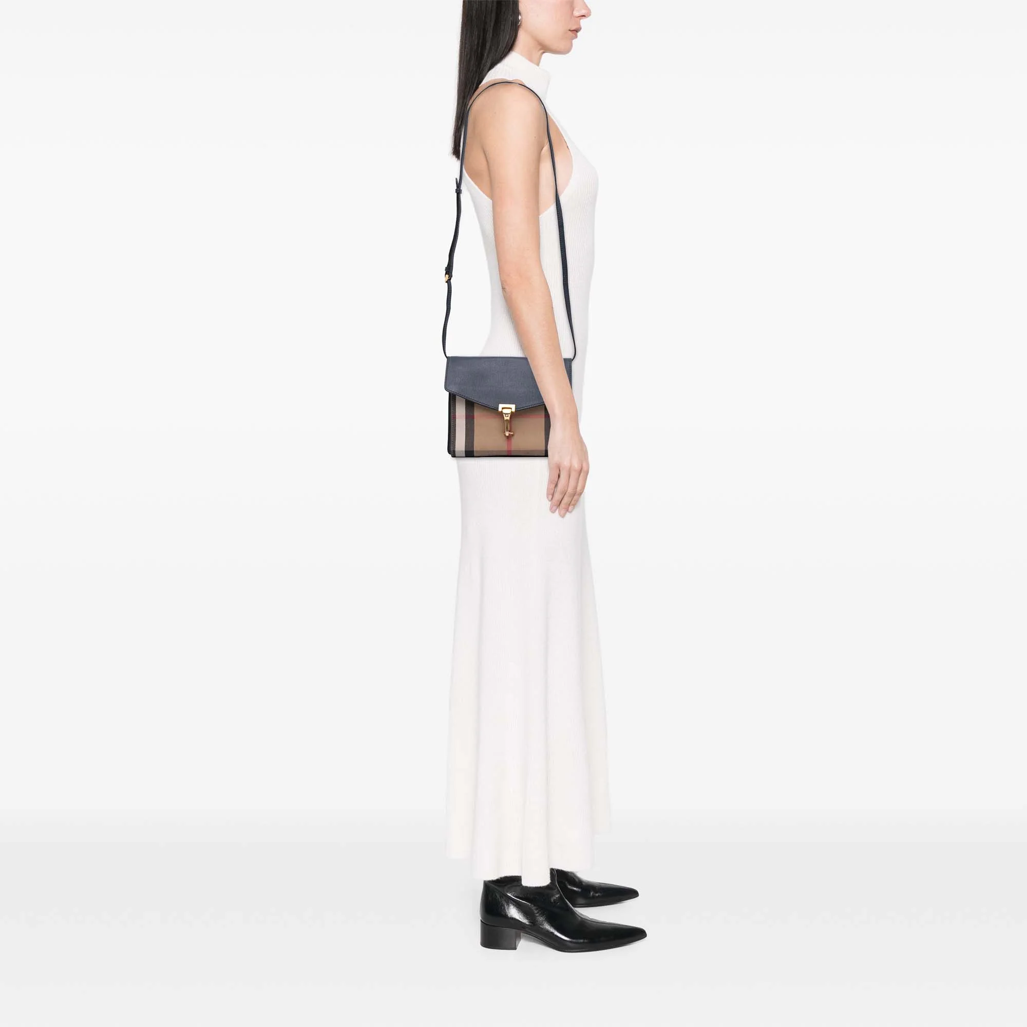 Burberry | Pre-Owned House Check Canvas and Leather Derby Macken Crossbody | Blue - Image 13
