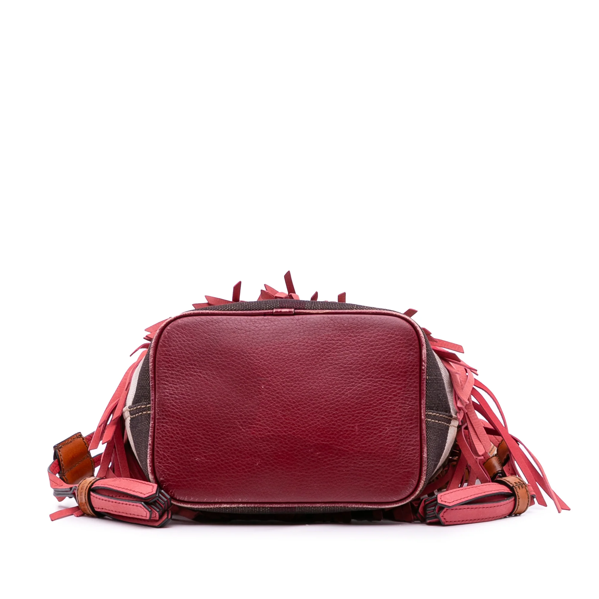 Burberry | Pre-Owned Small Mega Check Canvas and Suede Fringe Belgrove Bucket Bag | Red - Image 6