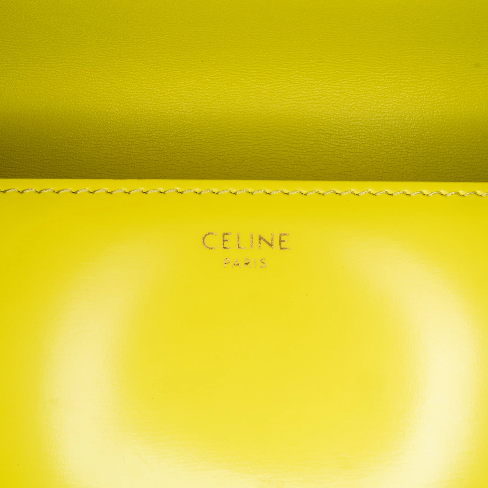 Celine | Pre-Owned Calfskin Cuir Triomphe Chain Shoulder Bag | Yellow/Neon Yellow - Image 5