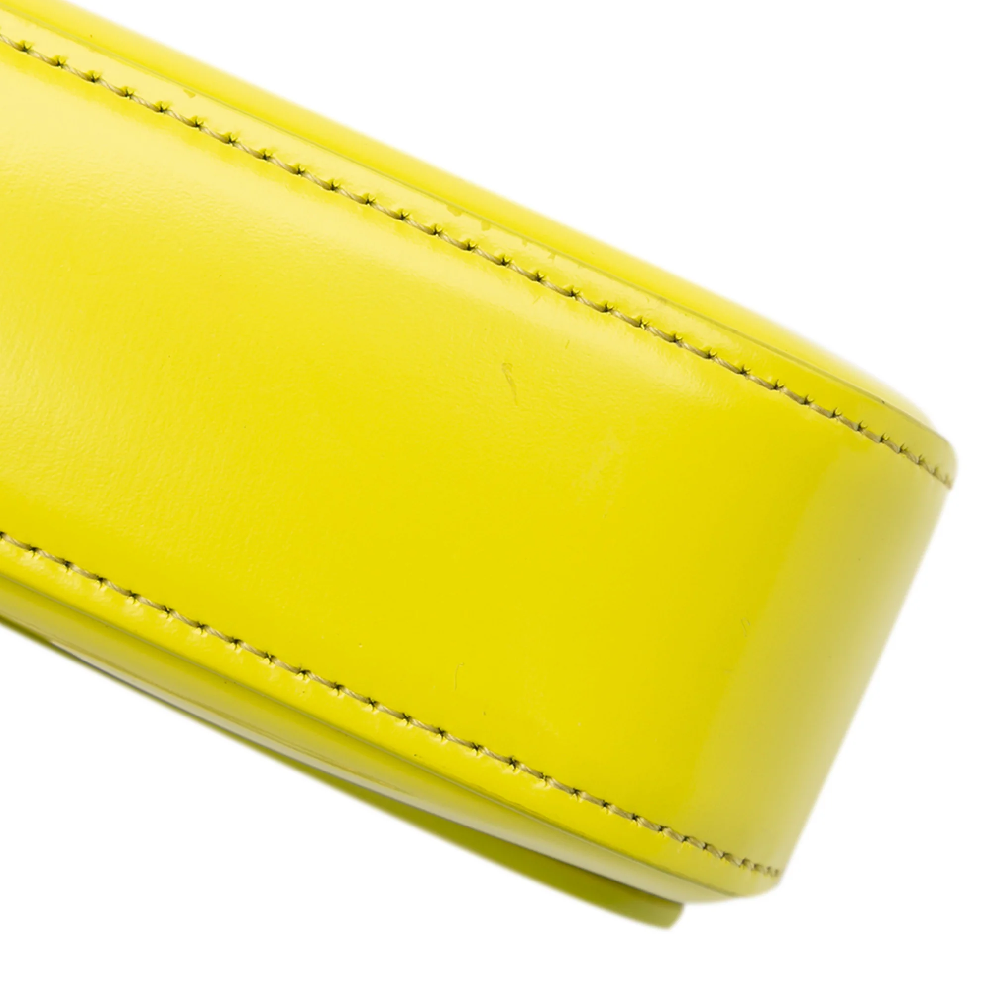 Celine | Pre-Owned Calfskin Cuir Triomphe Chain Shoulder Bag | Yellow/Neon Yellow - Image 7