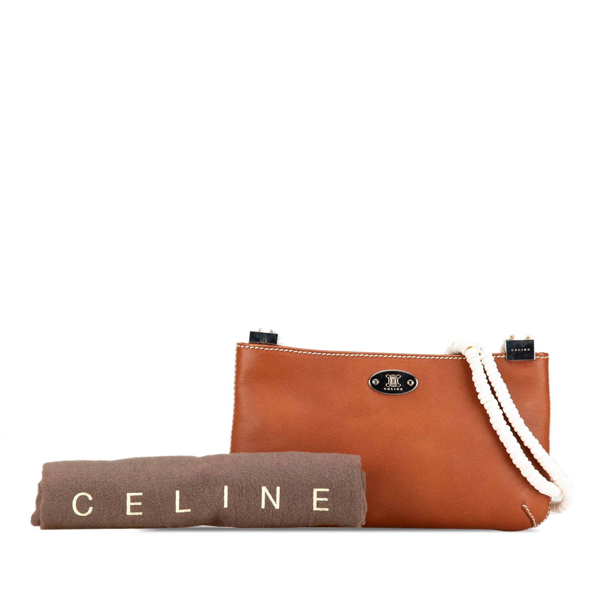 Celine | Pre-Owned Calfskin Shell Strap Shoulder Bag | Brown - Image 9